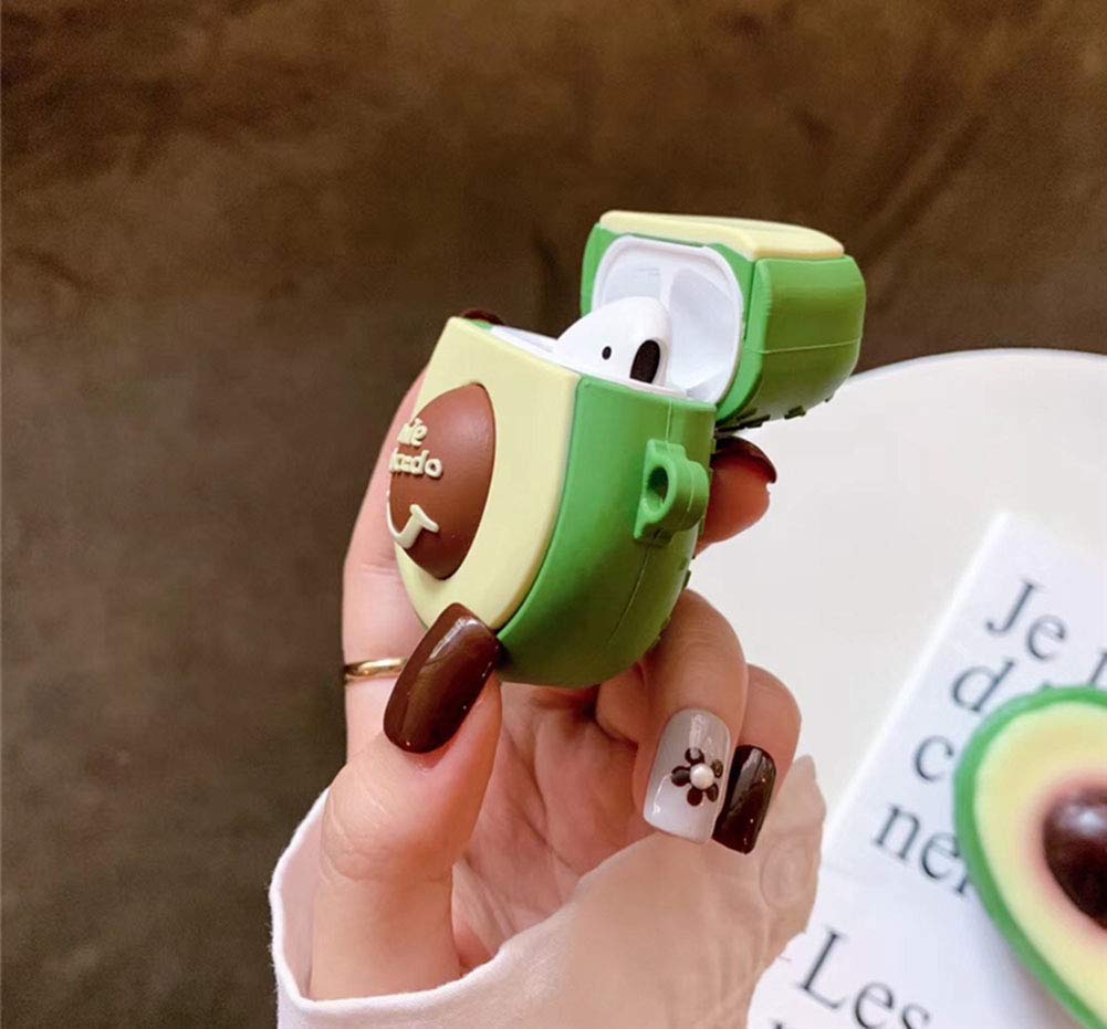 SGVAHY Cute 3D Cartoon Avocado AirPods Case - Soft Silicone Shockproof Cover with Ring Buckle Holder for AirPods 1/2/3/Pro - Fun Creative Fruit Vegetable Design (Avocado Smile) - Perfect for Gym, Travel & Everyday Use