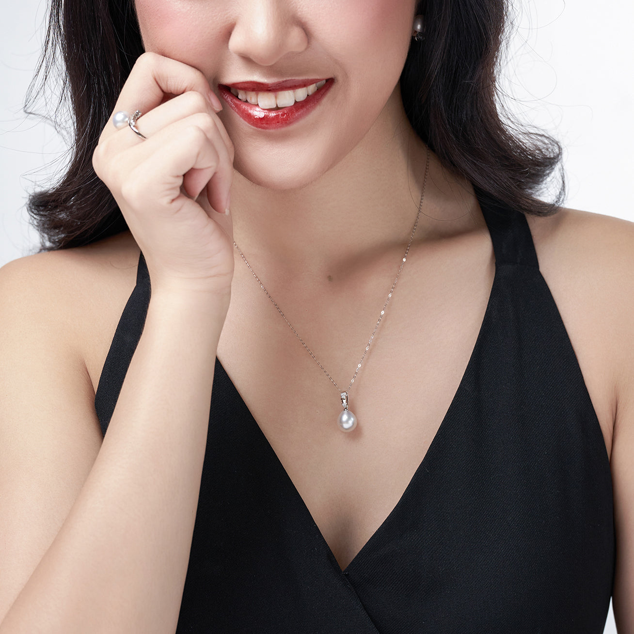18K Solid Gold Diamond Australian White Saltwater Pearl Necklace KN00199 - Elegant Bridal Jewelry, Anniversary Gift for Her, Luxury Pearl Necklace for Women