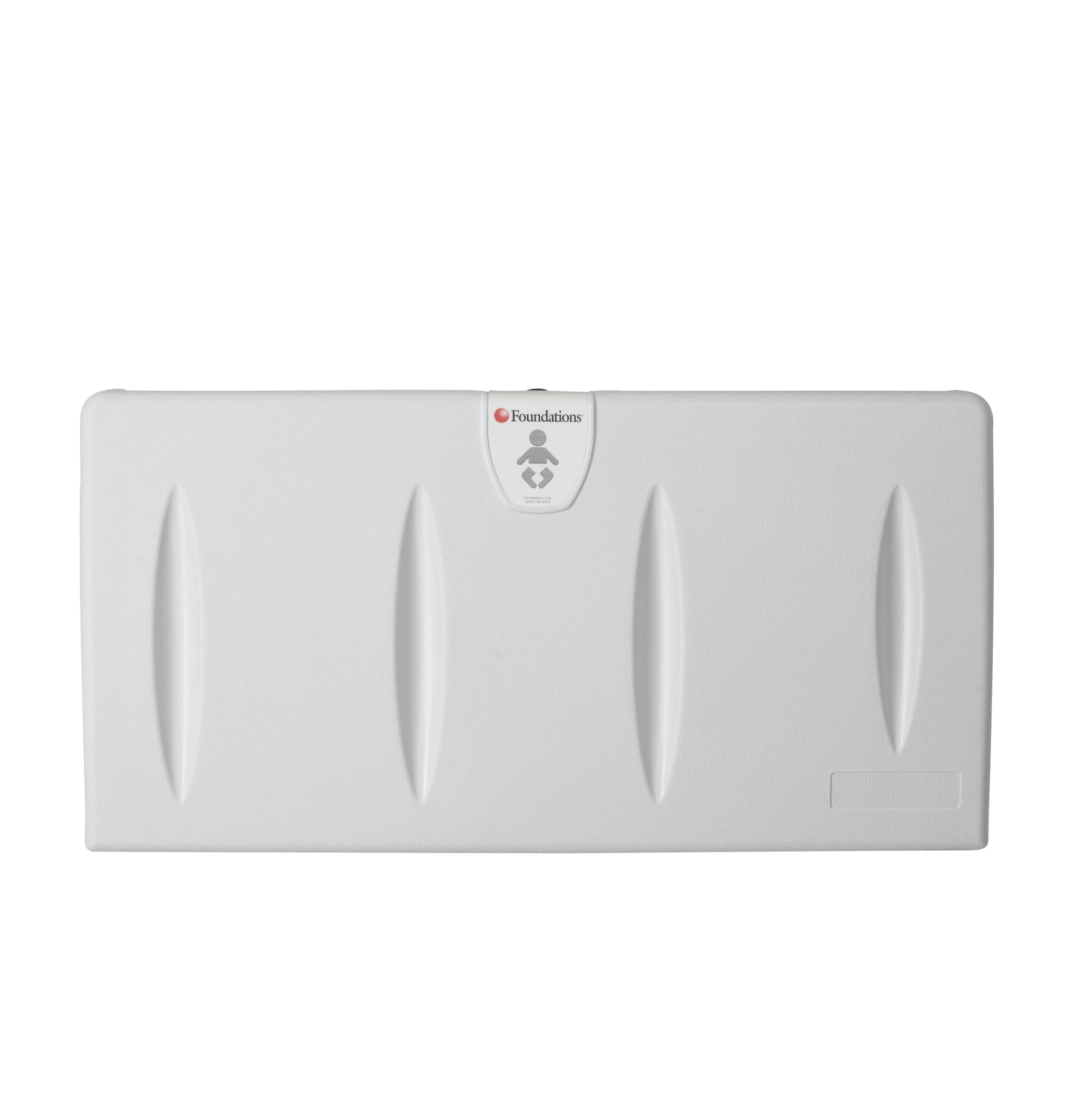 Foundations 100-EH Horizontal Wall-Mounted Baby Changing Station - Heavy-Duty Steel Hinge & High-Density Polyethylene - Built-in Liner Dispenser & Dual Bag Hooks - Light Gray - Ideal for Public Restrooms, Daycares & Nursing Homes