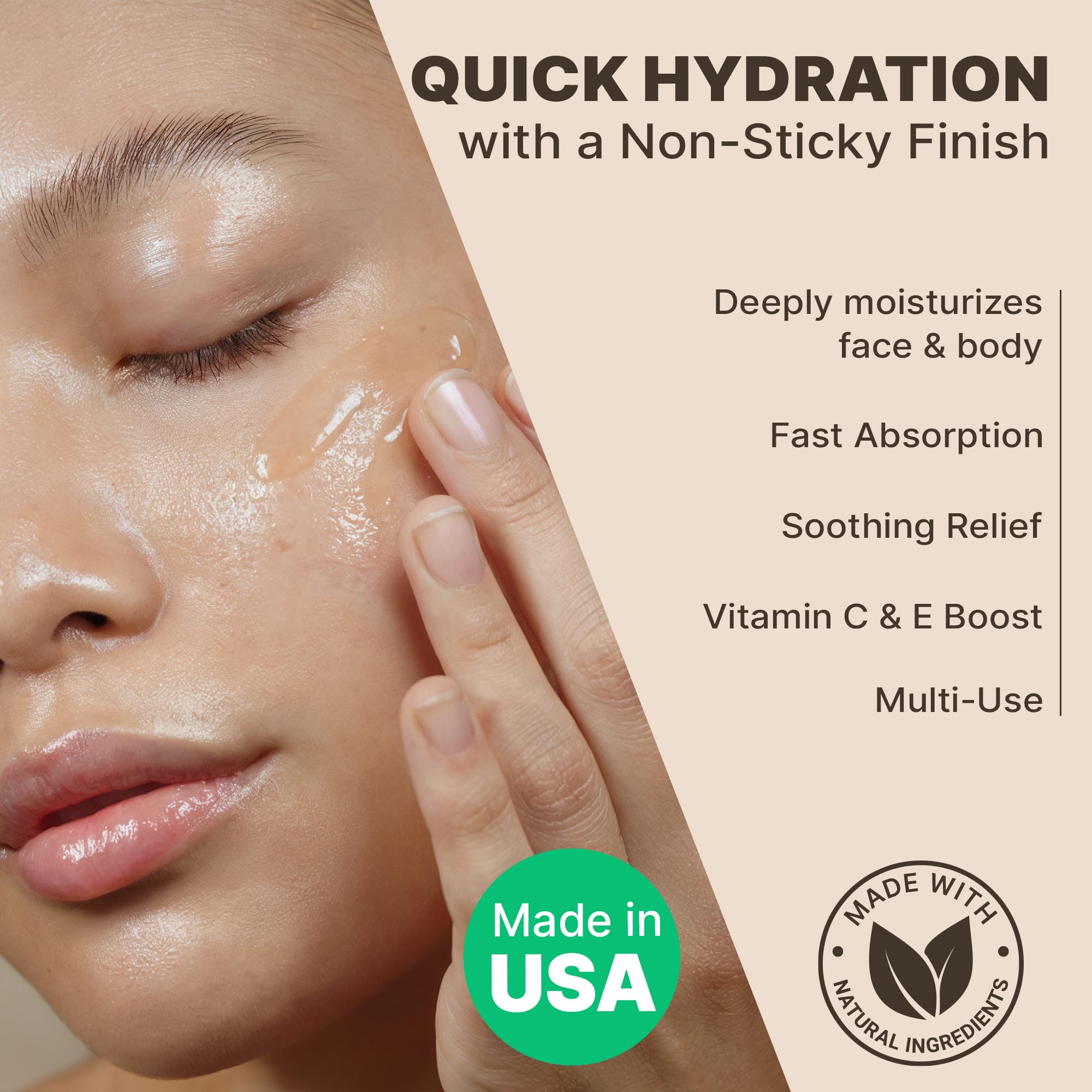 Organic Aloe Vera Gel for Face, Hair & Skin - USA Made with Natural Ingredients, Vitamin C & E - Soothing & Cooling for Sunburn Relief, After Sun Care, Face Masks & Daily Hydration