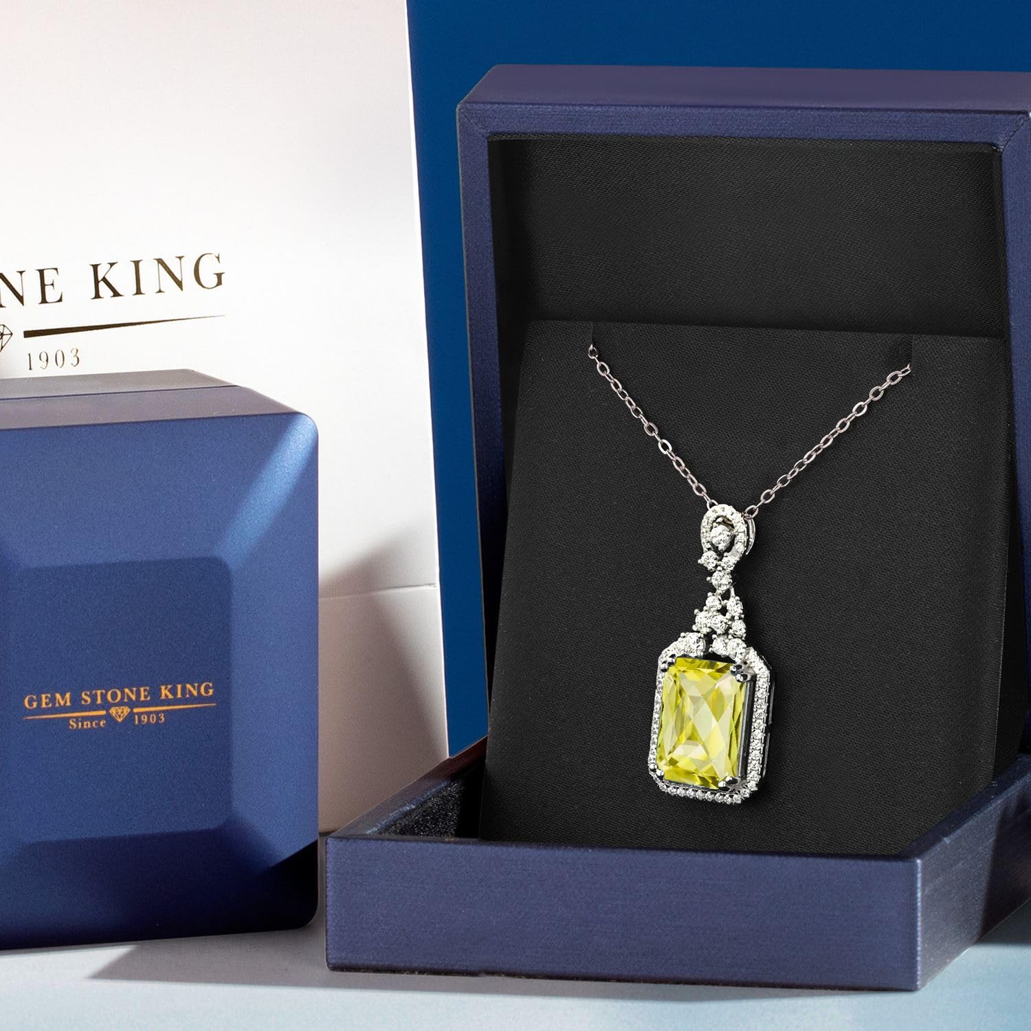 7.45 Ct Emerald Cut Checkerboard Lemon Quartz Pendant in 925 Sterling Silver - Elegant Gemstone Jewelry for Women, Perfect for Parties, Weddings & Everyday Wear