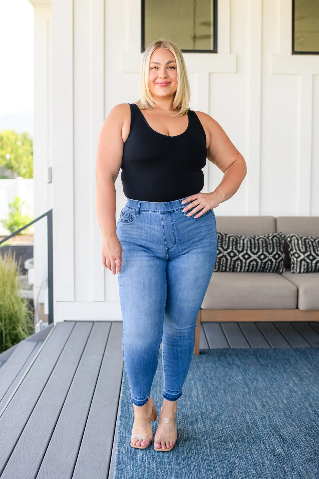 Amanda High Rise Pull-On Stretch Skinny Jeans for Women - Comfortable & Stylish with Release Hem - Perfect for Casual Wear, Office & Night Out