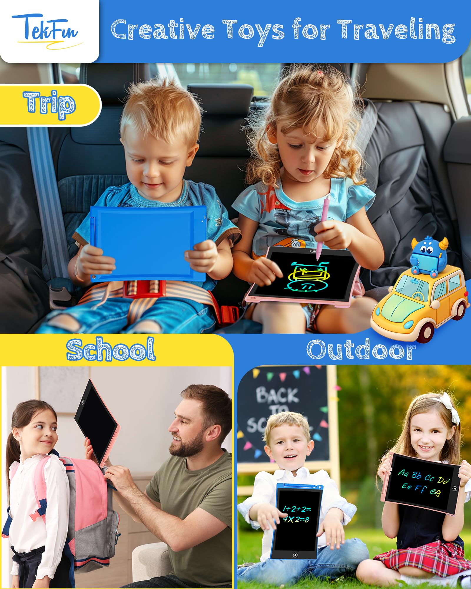 TEKFUN 10-inch 2 Pack LCD Writing Tablet for Kids - Electronic Drawing Board with Stylus, Doodle Pad for Boys & Girls Ages 3-7 | Educational Travel Toy, Birthday & Easter Gift for Toddlers | Perfect for Car Rides, Classroom & Home Learning Activities