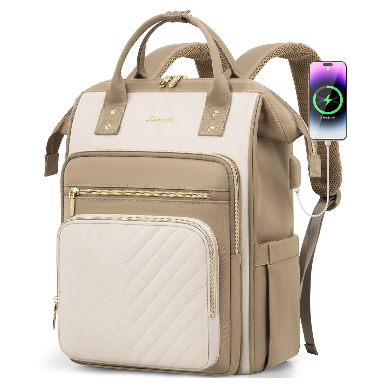 LOVEVOOK 15.6 Inch Women's Laptop Backpack with USB Charging Port - Waterproof Travel Work Backpack for Nurses, Teachers & Professionals - Large Capacity Business Computer Bag for Commuting, School & Office Use