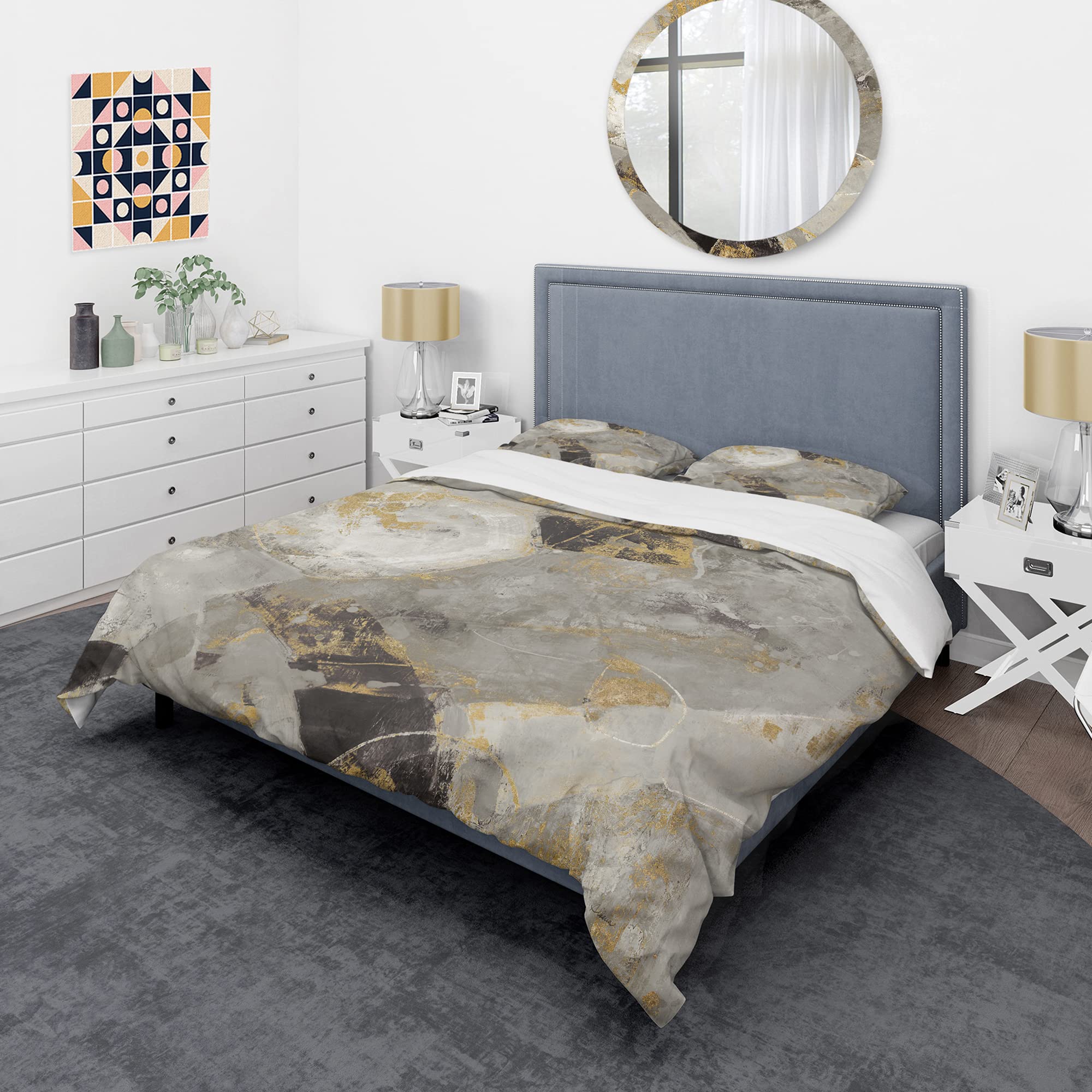 Glam Gold Duvet Cover Set King - Modern Abstract Bedding for All Seasons