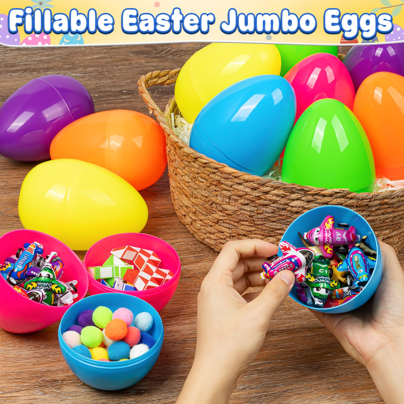 BainGesk 12-Piece 6-Inch Jumbo Plastic Easter Eggs - Large Fillable Easter Basket Stuffers for Egg Hunts, Candy & Toy Storage - Easter Party Favors & Decorations for Kids (Great for Easter Celebrations, Classroom Activities & Spring Festivals)