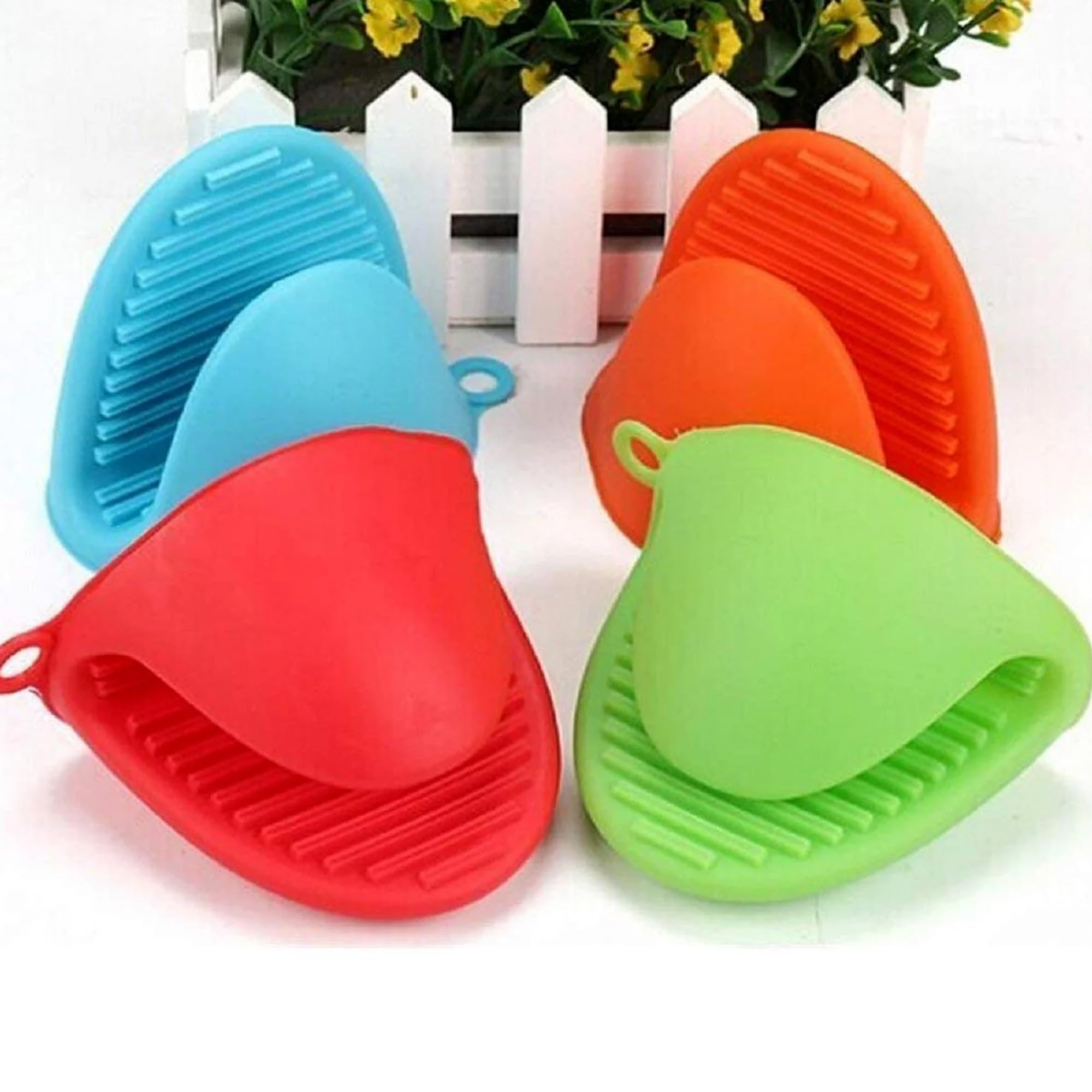 Heat Resistant Silicone Pot Holder & Oven Mitts Set - 2 Pack Multicolor Kitchen Cooking Gloves for Baking, Grilling & Hot Dish Handling - Non-Slip Grip & Durable Protection