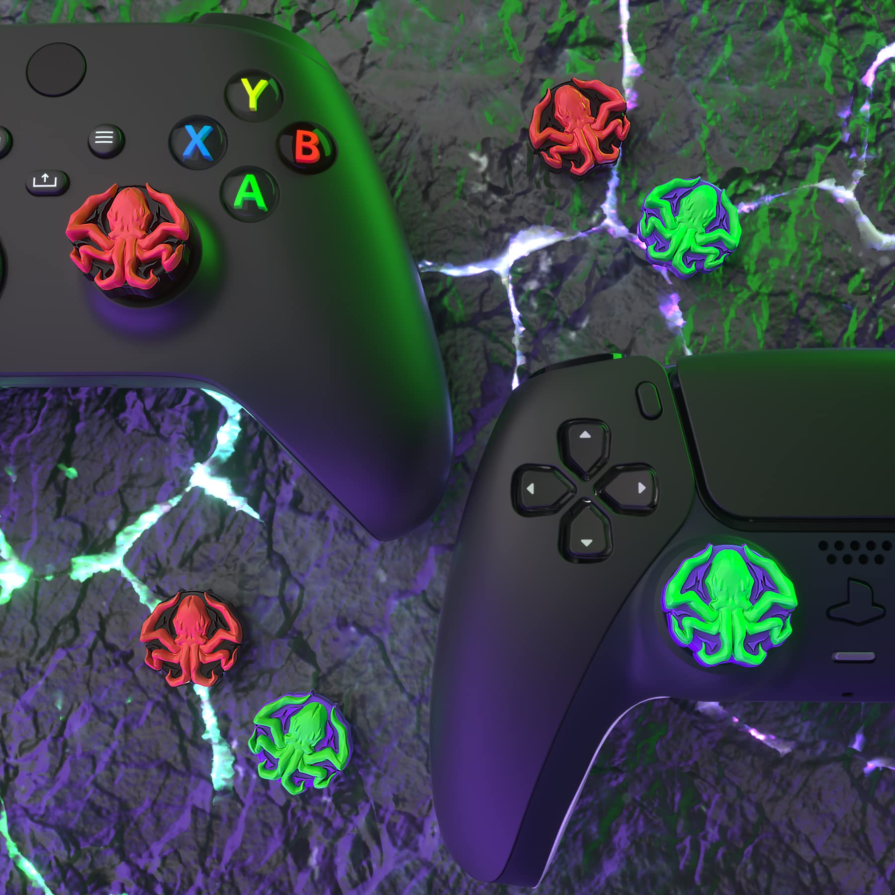 PlayVital Joystick Caps for PS5, PS4, Xbox Series X/S, Xbox One & Switch Pro Controller - Octopus Cthulhu Thumb Grip Accessories for Enhanced Gaming Comfort | Perfect for FPS, Racing & Long Gaming Sessions