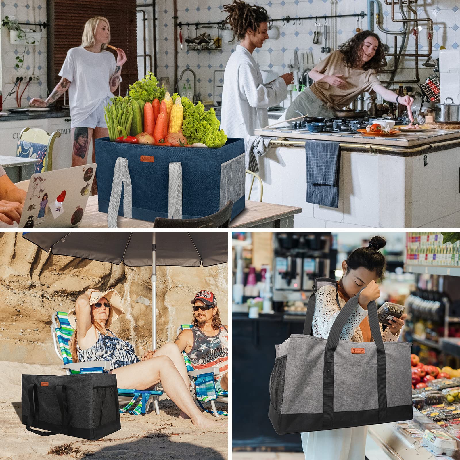 MHOMER Reusable Grocery Bags - Extra Large Waterproof Tote with Reinforced Bottom & Durable Oxford Fabric - Foldable Shopping Bags for Storage Space Saving (Red) - Perfect for Groceries, Beach Trips & Eco-Friendly Shopping