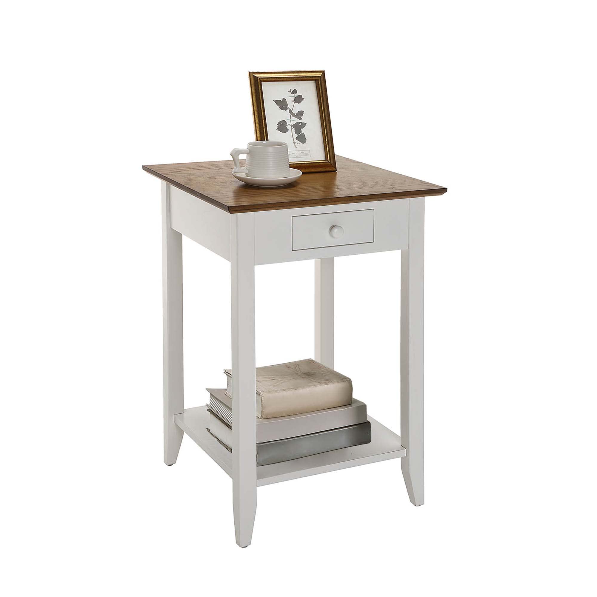 Convenience Concepts American Heritage 1-Drawer End Table with Shelf - Driftwood & White Finish - Perfect for Living Room, Bedroom, or Office Side Table