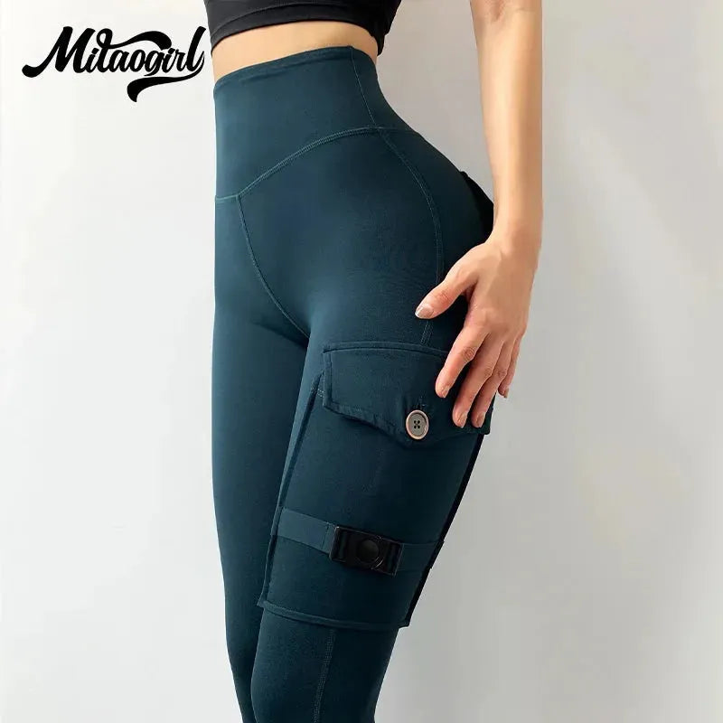 Women's High Waist Nylon Yoga Pants - Sexy Tight Leggings with Pockets for Workout & Running | Comfortable Elastic Sports Pants for Gym, Lounge & Everyday Wear