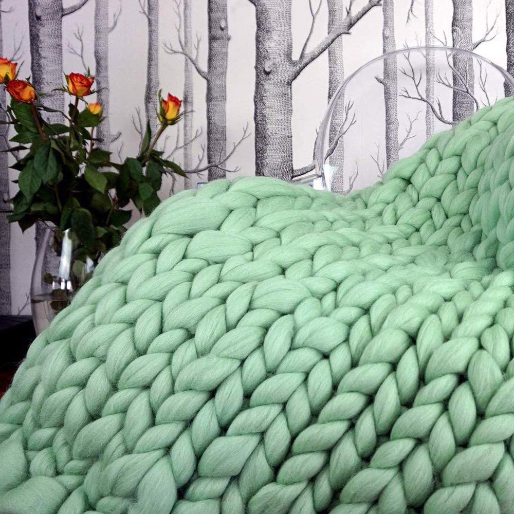 HXSM Knitted Weighted Blanket - Soft Chunky Handmade Cable Knit Throw, Luxury Braided Cozy Giant Yarn Warm Bed Blanket for Adults (60x60cm) - Perfect for Stress Relief, Anxiety, and Better Sleep at Home or Office