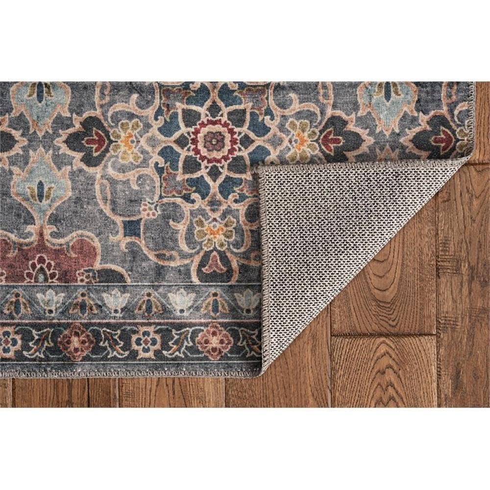 Linon Washable Buford Polyester 5'x7' Area Rug in Teal Blue - Soft Non-Slip Living Room Bedroom Rug for Home Decor