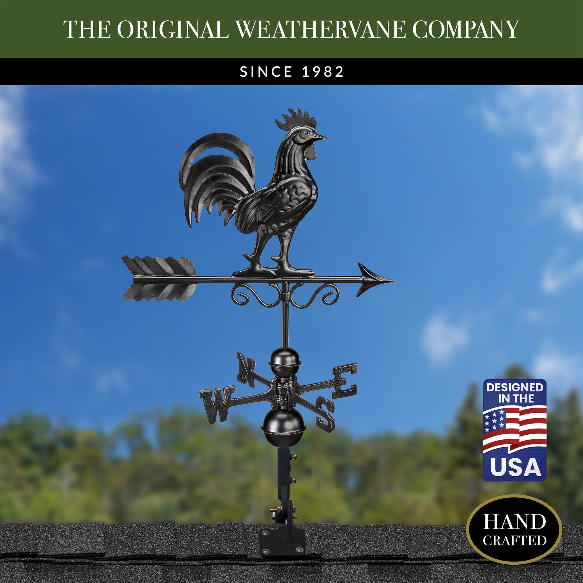 Black Aluminum Bantam Rooster Weathervane - Classic Farmhouse Decor for Garden, Barn, or Roof - Durable Outdoor Weather Resistant Design