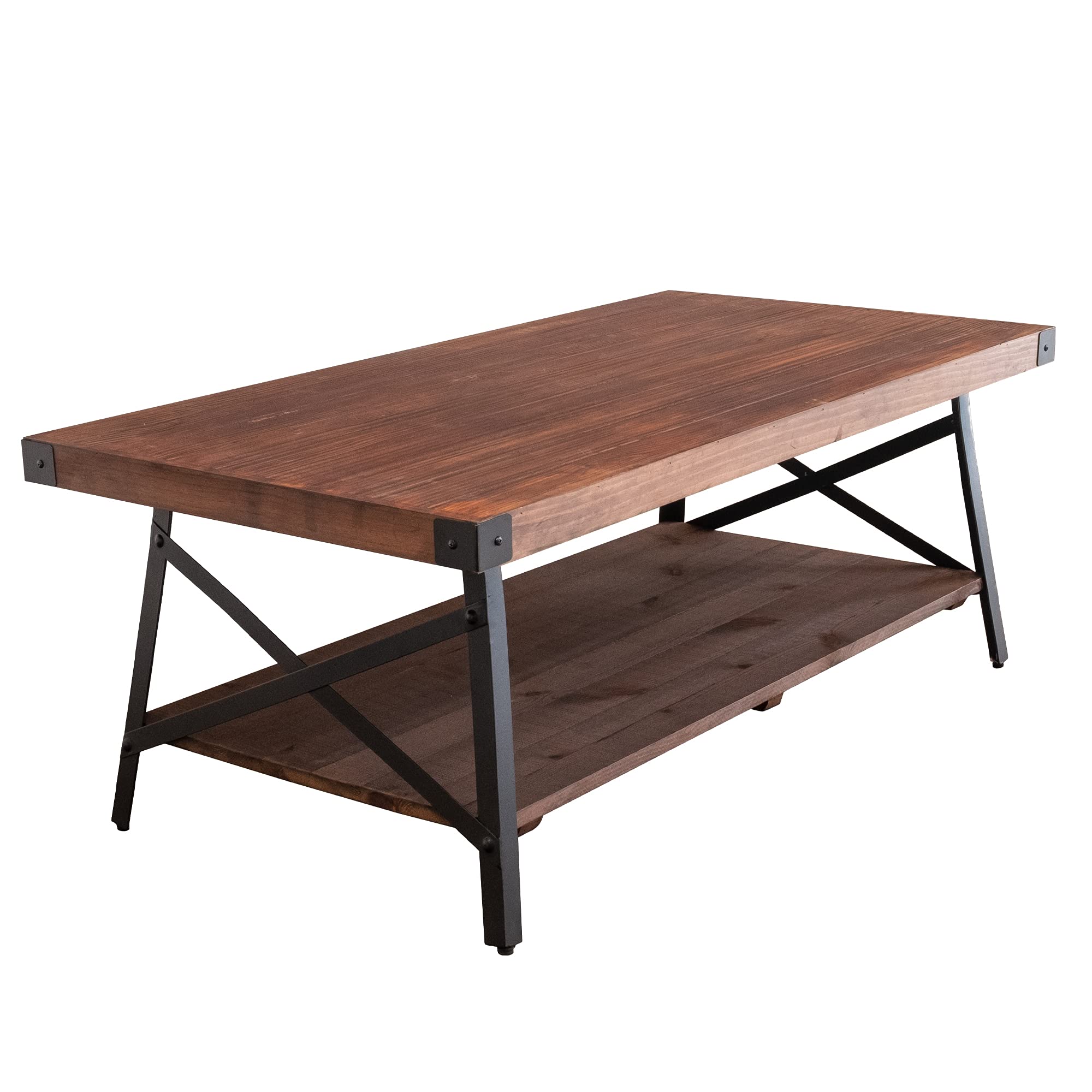 AMAZWORLD Modern Coffee Table with Storage Shelf - Wood & Metal Frame Living Room Furniture for Small Spaces, Home Decor, and Entertainment Areas