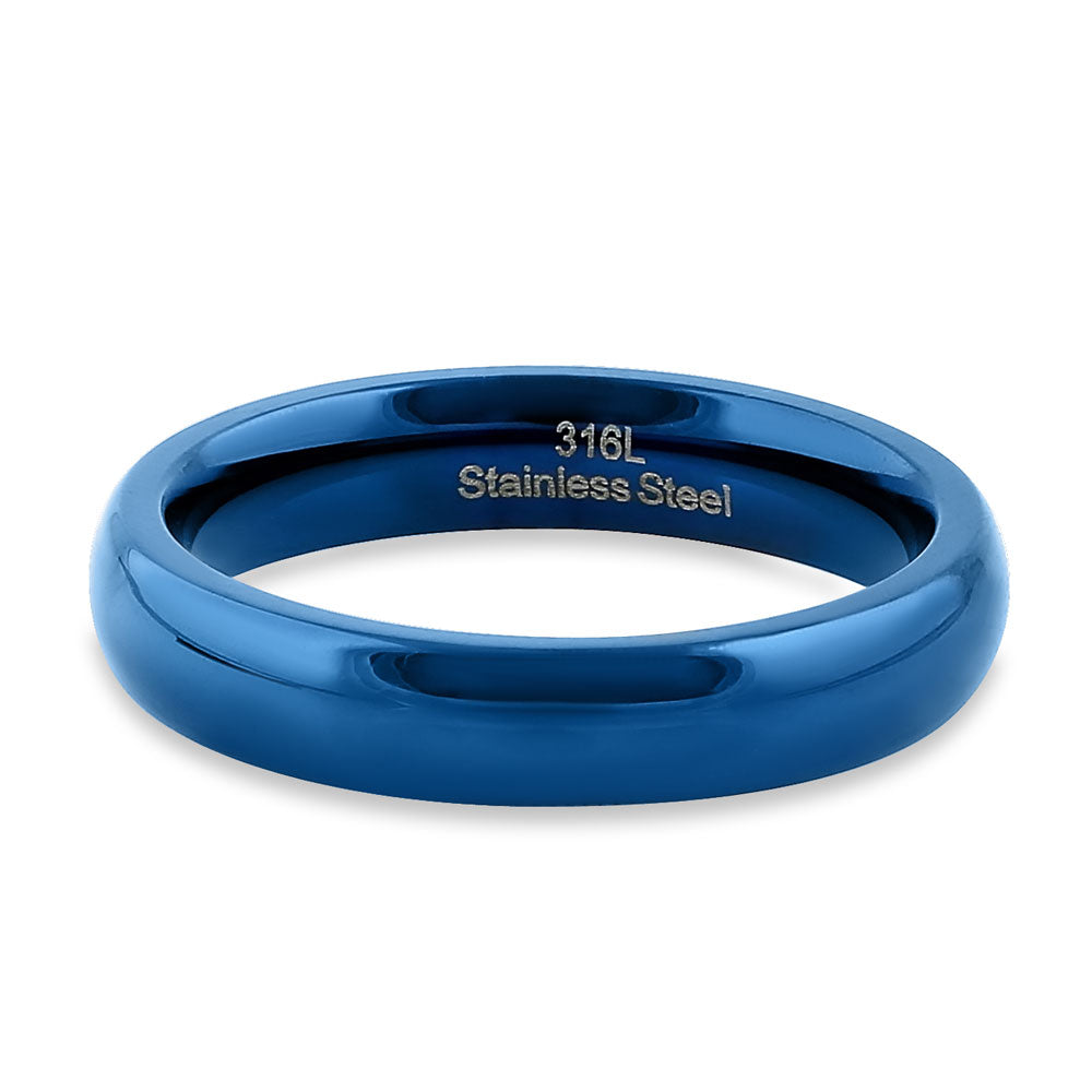 Stainless Steel 4mm Blue High Polish Band Ring for Men & Women - Elegant Wedding, Engagement, Anniversary Jewelry Gift - Hypoallergenic & Tarnish Resistant