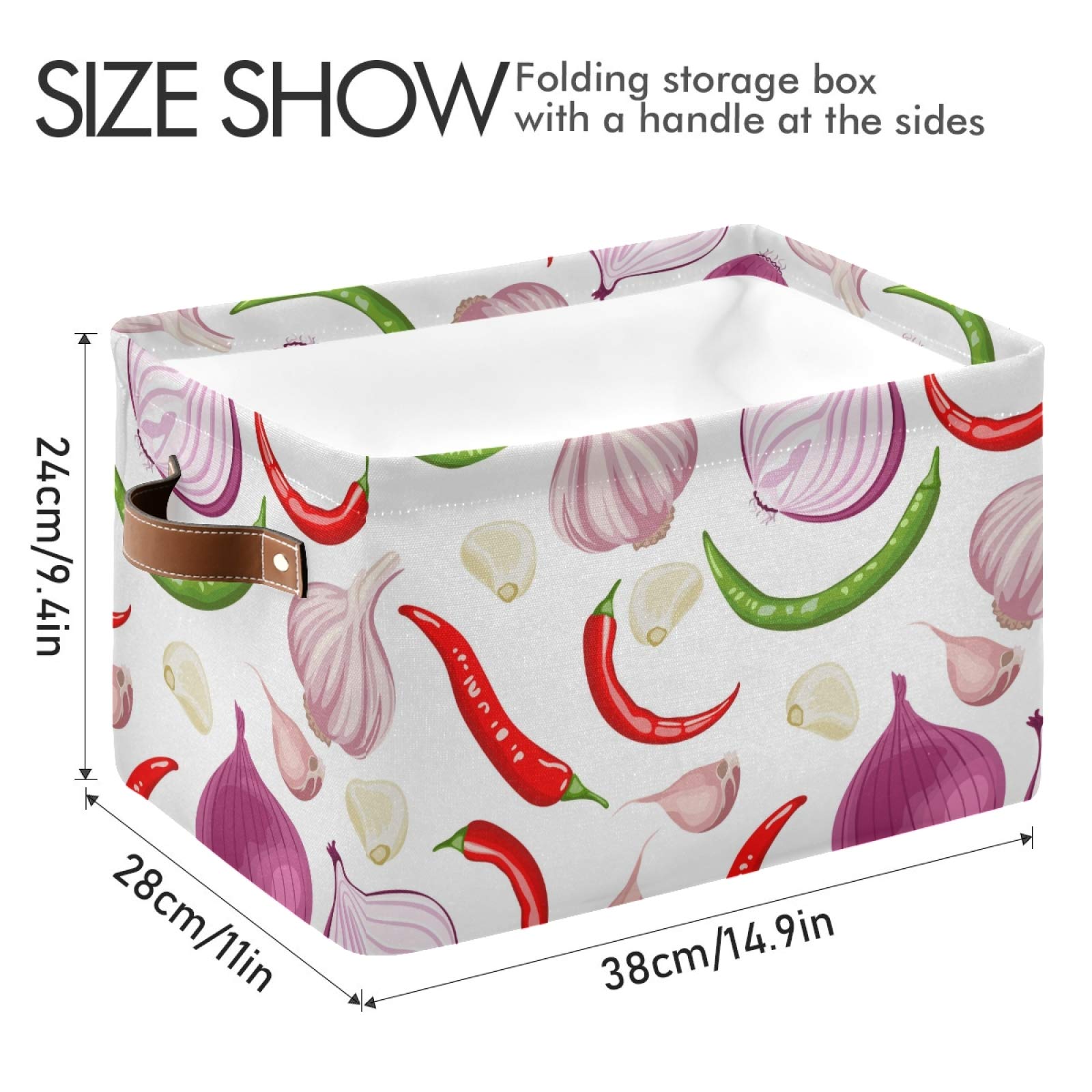 Large Foldable Storage Bins for Onions, Garlic & Peppers - 2 Pack Collapsible Fabric Baskets with PU Handles | Home Organization for Shelves, Closet, Bedroom & Living Room | Perfect for Kitchen Pantry, Grocery Storage & Farmhouse Decor