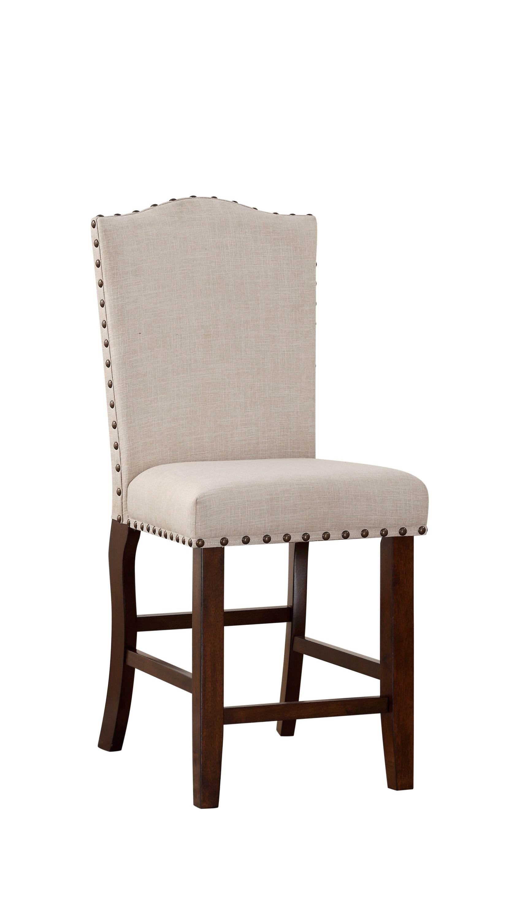 Classic Cream Upholstered Cushion Dining Chairs Set of 2 - Counter Height with Nailhead Trim & Solid Wood Legs - Perfect for Kitchen Island, Breakfast Nook & Small Dining Spaces