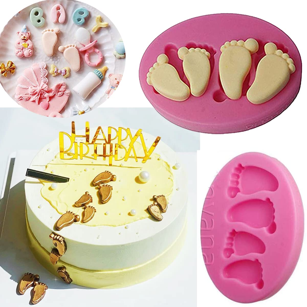 Baby Footprint Silicone Baking Molds - Fondant, Chocolate & Candy Molds for Cake Decorating - Perfect for Baby Showers, Christening Cupcake Toppers & Party Decorations - Easy to Use for DIY Resin, Clay & Gumpaste Crafts