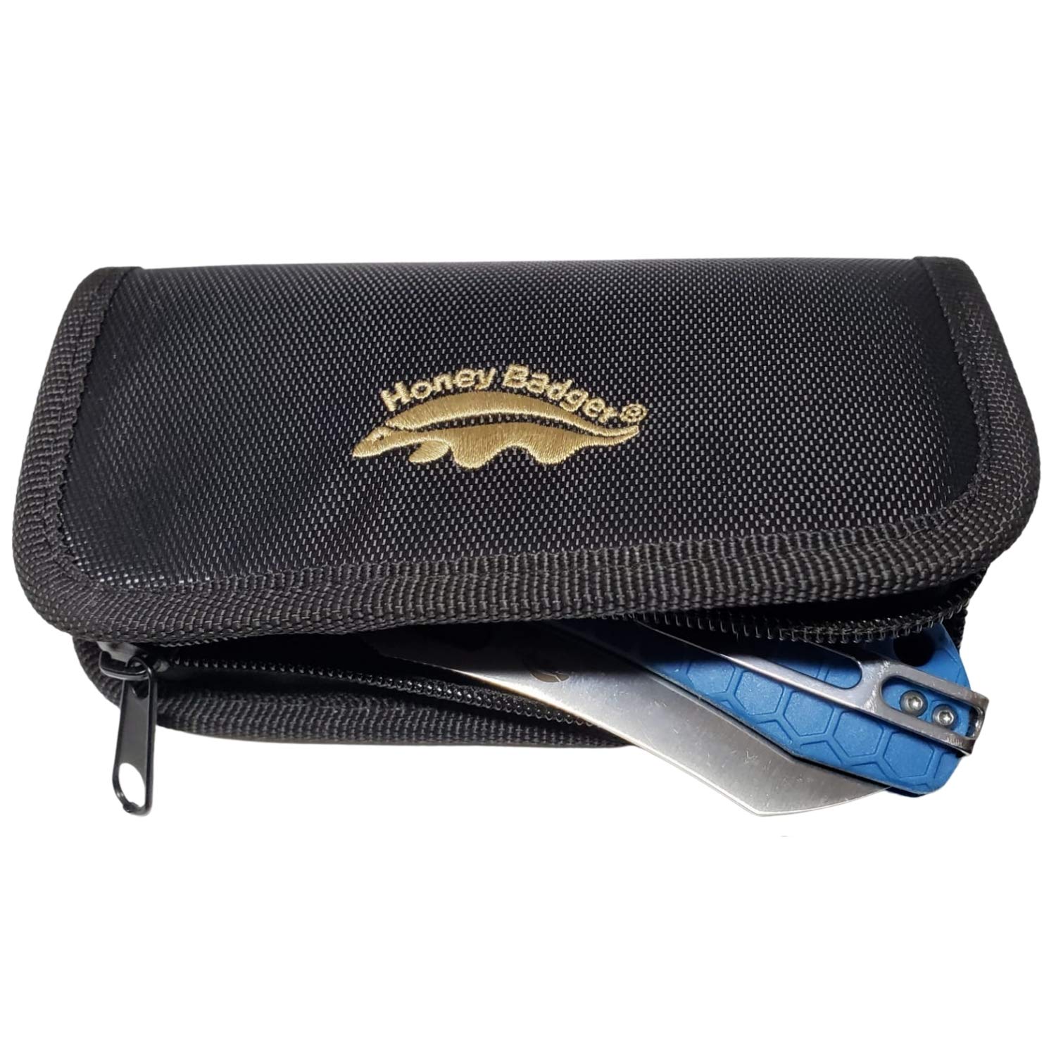 Western Active HB4009 Honey Badger Embroidered Black Zipper Pouch for Knives - Durable Tactical EDC Pouch for Outdoor, Camping & Survival Gear Storage