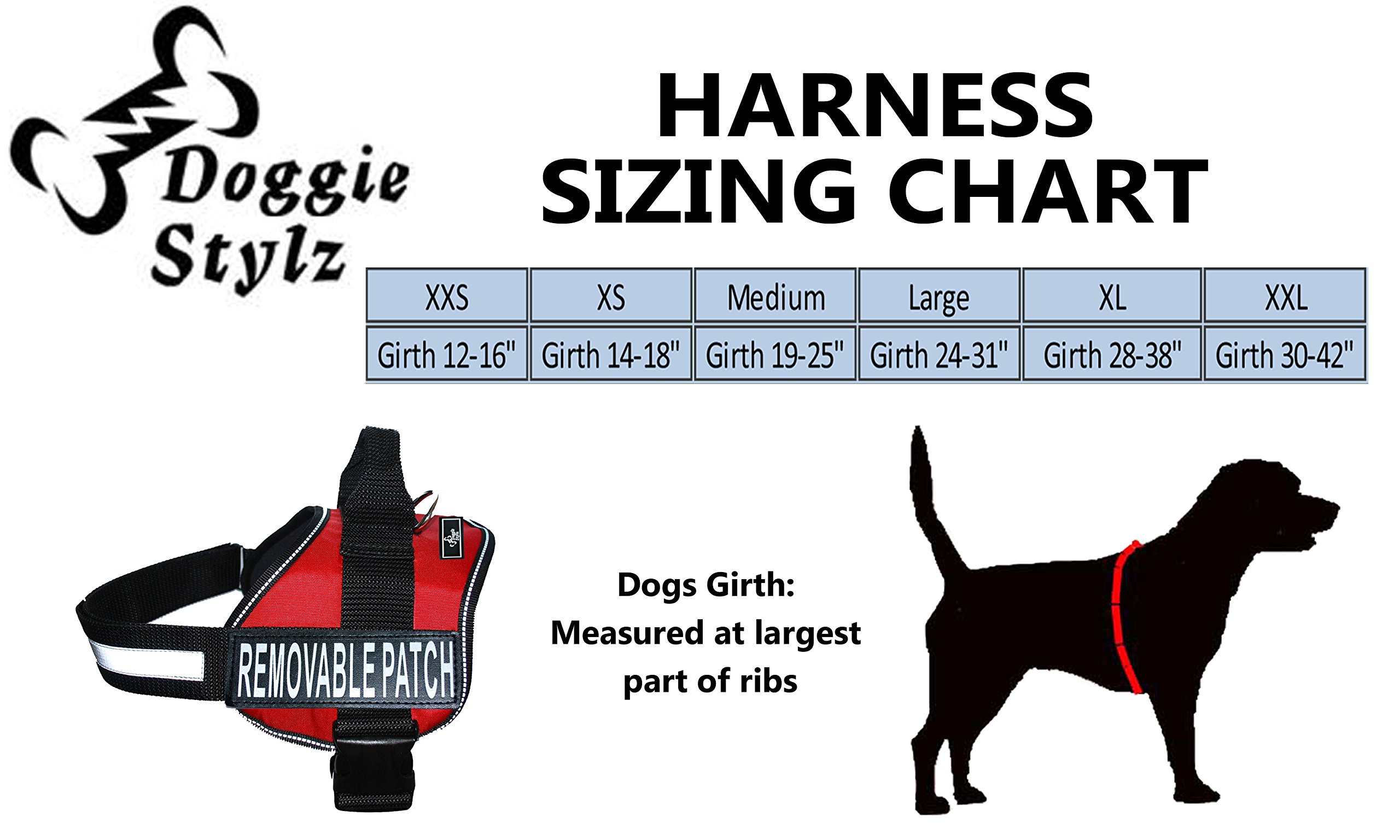 Doggie Stylz Adjustable Dog Harness with Removable Patches & Reflective Trim - Includes 2 PET ME Reflective Hook & Loop Patches (24-31