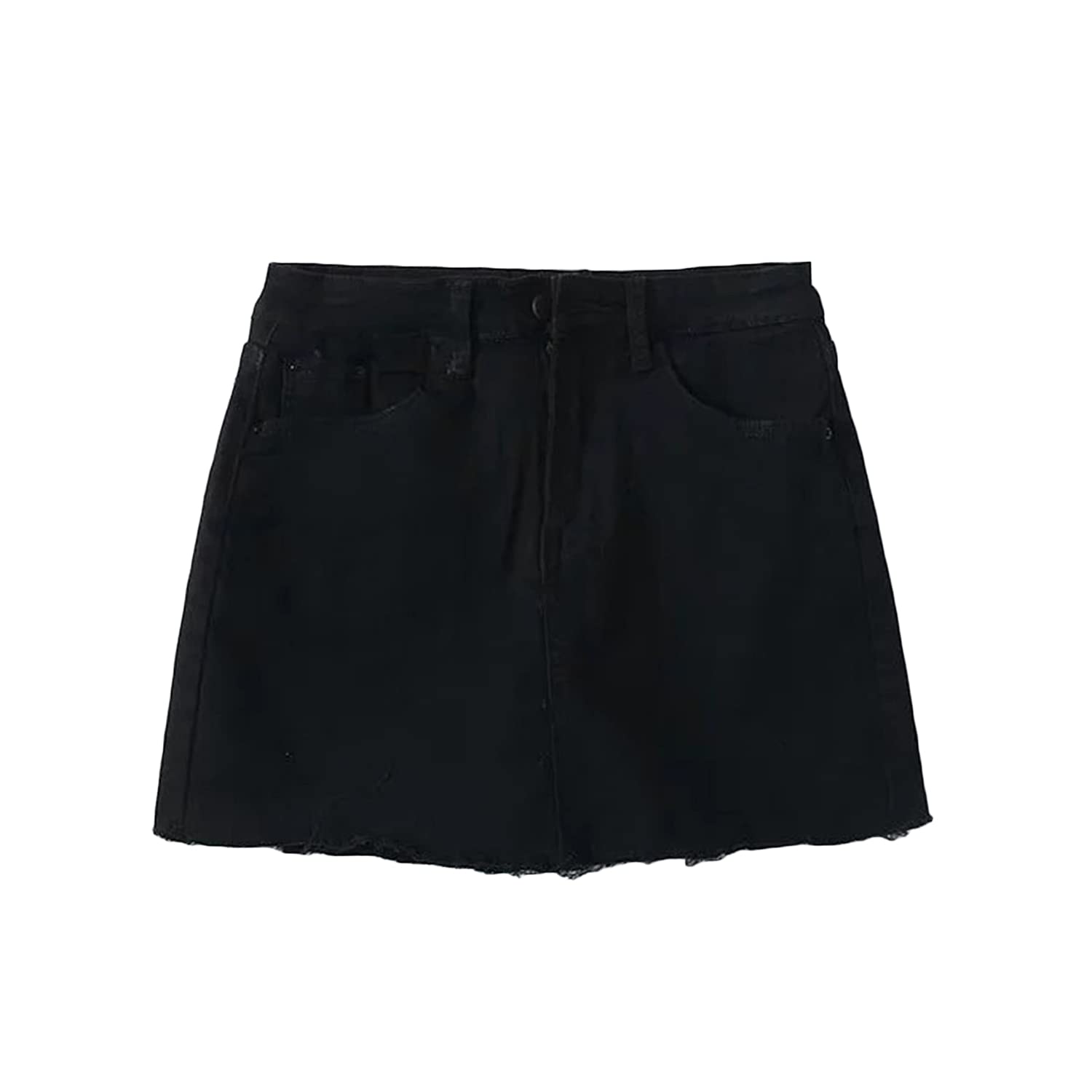 Distressed Frayed Hem Denim Short Skirts for Women - Washed Mini Jean Skirt with Stretch, Casual Summer Skirt (Black, X-Large) | Perfect for Beach Outings, Music Festivals & Street Style Fashion