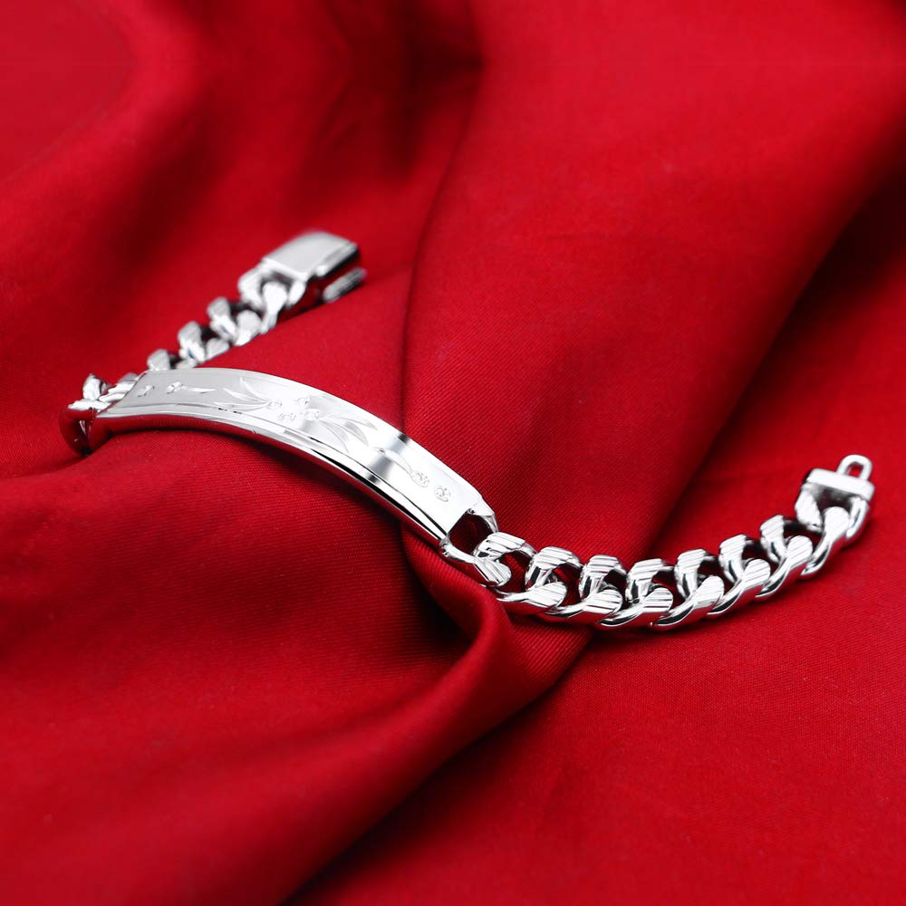925 Sterling Silver Men's Bracelet - Classic Cuban Chain with Exquisite Totem Carving, 10mm Width, 7-10 Inches Adjustable (Italy Design) | Perfect Gift for Him, Ideal for Casual Wear, Date Nights & Special Occasions