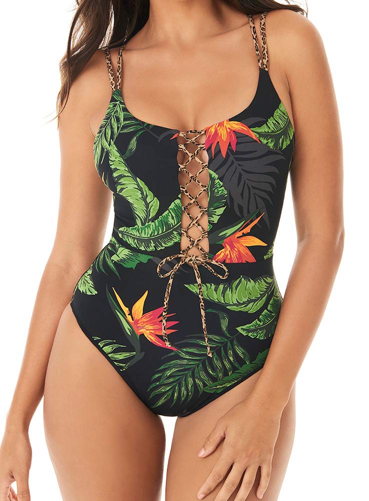 Skinny Dippers Women's One Piece Swimsuit - Lace Up Front Removable Cup Sexy Bathing Suit | Perfect for Beach Vacation, Pool Party & Summer Getaway
