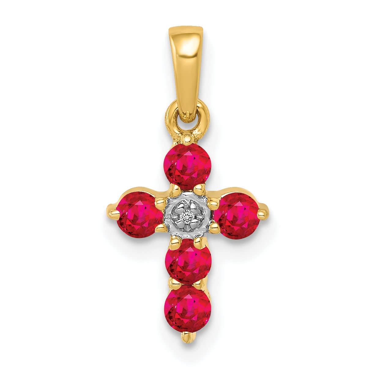 14K Yellow Gold Emerald and Diamond Cross Pendant Necklace for Women - Elegant Religious Jewelry Gift for Baptism, Confirmation & Special Occasions