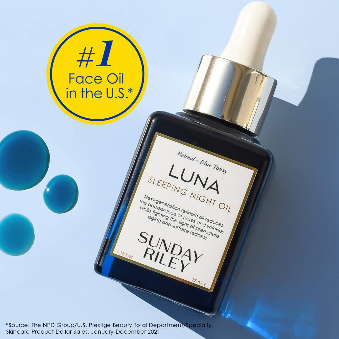 Sunday Riley Luna Sleeping Night Oil - 1.18 fl oz Retinol Face Oil for Anti-Aging & Overnight Skin Repair | Perfect for Nighttime Skincare Routine & Dry Skin Treatment