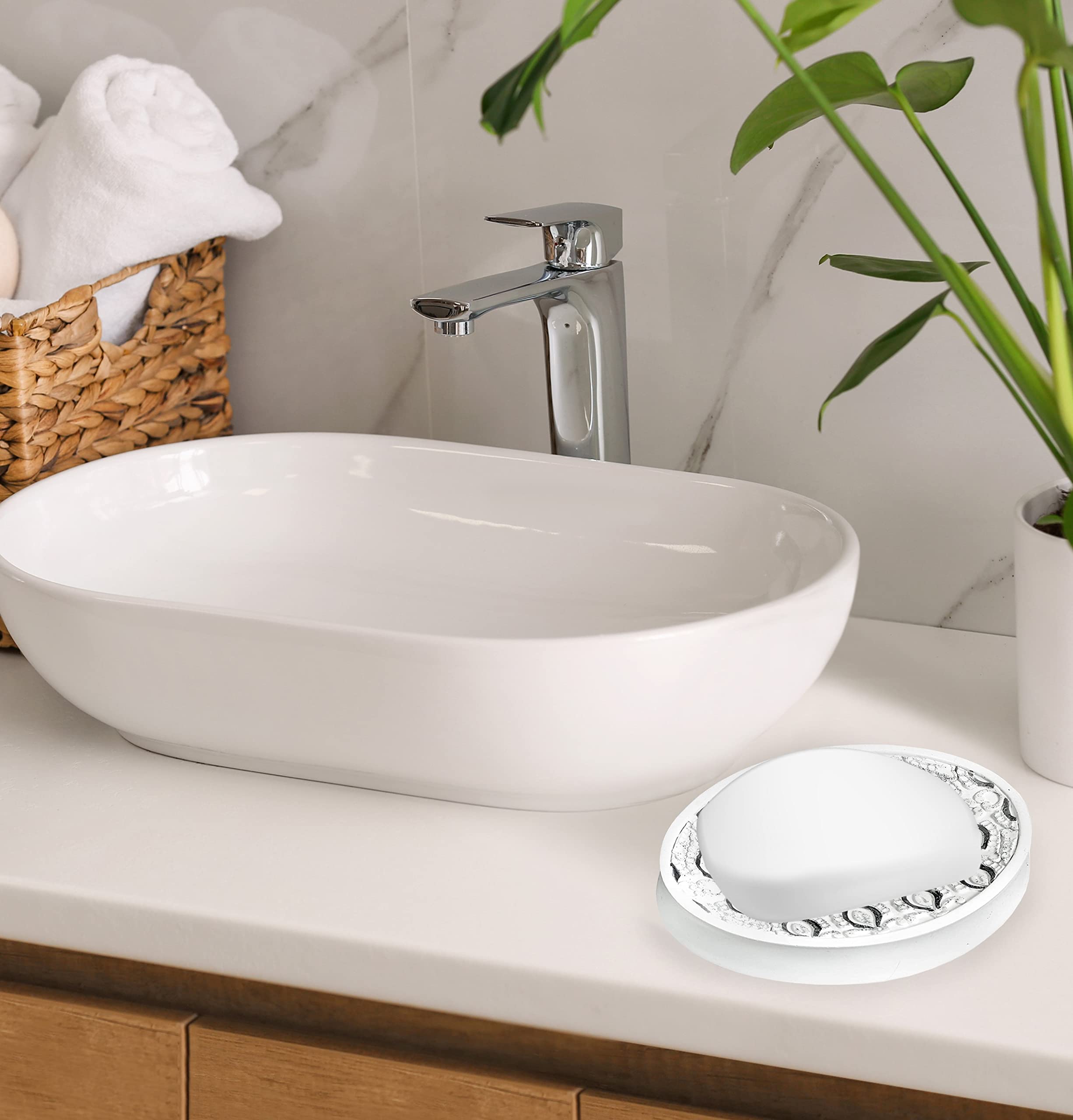 Premium White Monaco Bath Soap Dish - Elegant & Durable Soap Holder for Shower, Bathroom, and Sink Countertop Decor