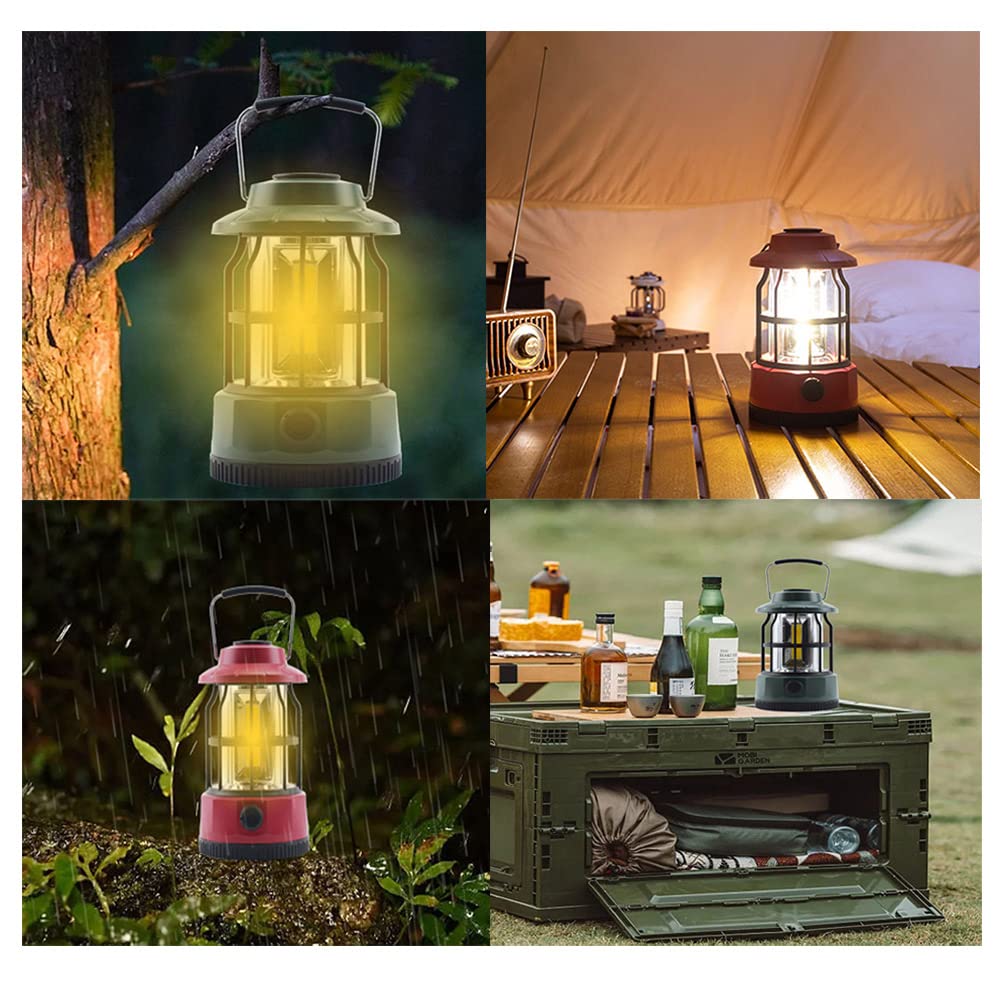 Tiardey LED Camping Lantern - Portable Electric Outdoor Light, Waterproof Hanging Tent Light with Retro Design (Red) - Perfect for Camping, Hiking, Backyard & Emergency Lighting
