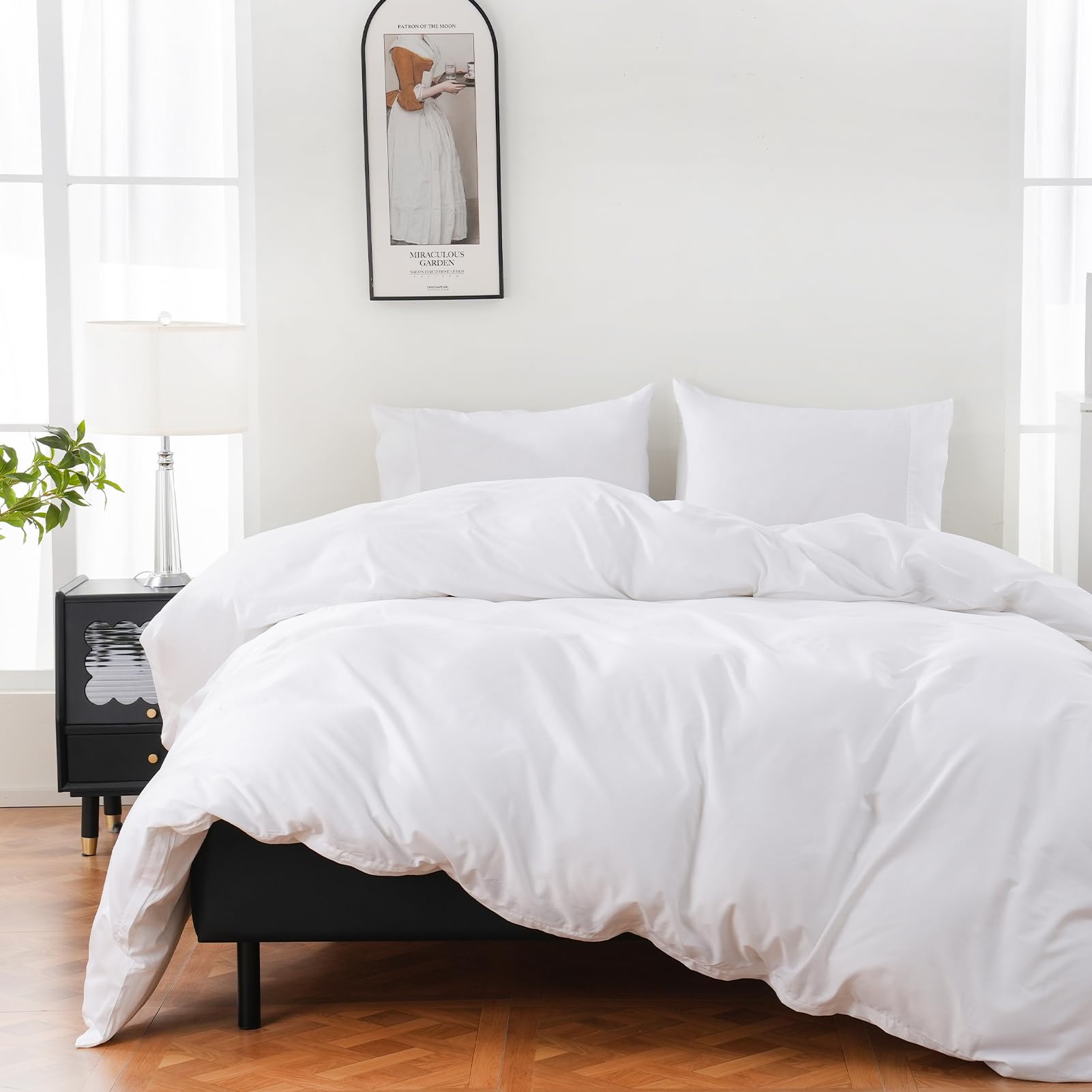 100% Organic Cotton Duvet Cover Queen Size - 400 Thread Count Sateen Comforter Cover Set - Soft, Breathable & Cooling Bedding - 3 Piece Set (White) - Perfect for Hot Sleepers & Allergy Sufferers - Ideal for Master Bedrooms, Guest Rooms & Dorm Essentials