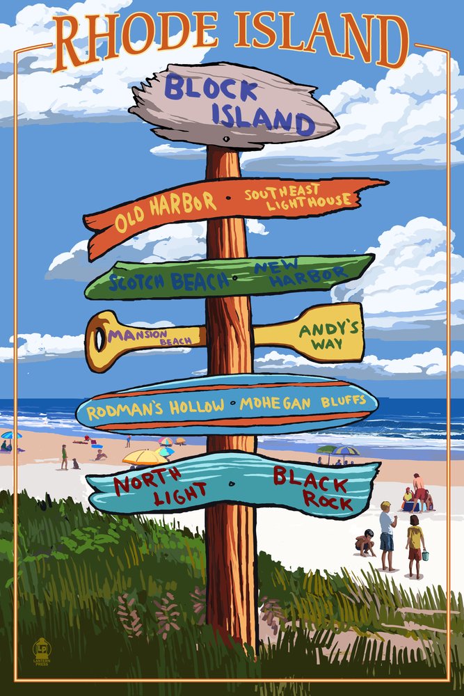 Block Island Rhode Island Sign - 16x24 Hand Signed Giclee Art Print - Vivid Textured Wall Decor for Coastal Home & Beach House Decor