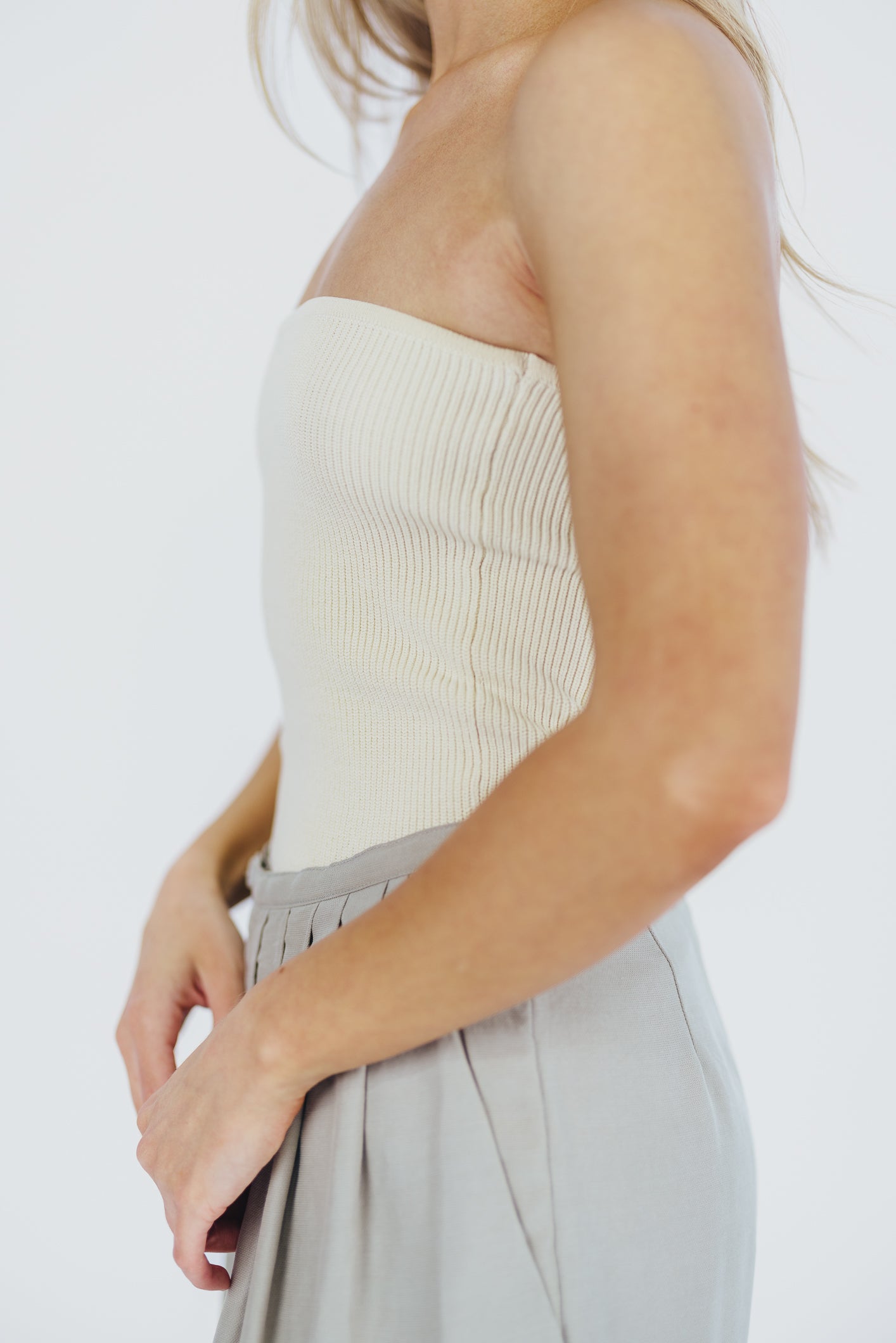 Carmen Ribbed Knit Tube Top Women's Fashion Stretch Crop Top in Cream | Casual Wear, Layering, Summer Outfits, Beach & Music Festivals