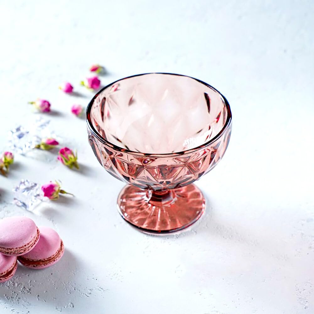 Pink Glass Serving Bowls Set - 250ml Dessert Bowls for Ice Cream, Fruit, Salad | Elegant Cruise Dinnerware for Parties, Home Dining & Entertaining