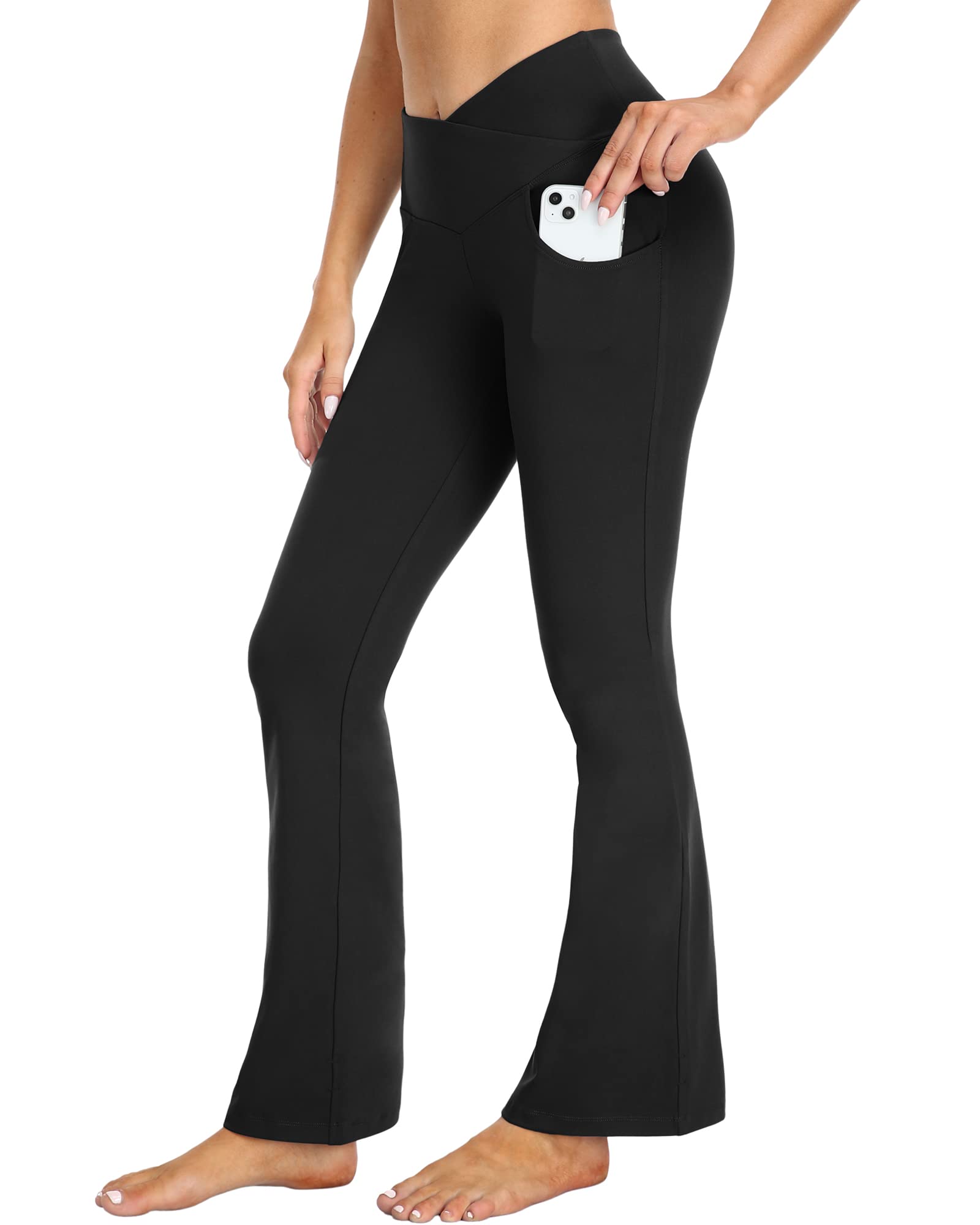 Women's V Crossover Flare Leggings with Pockets - High Waisted Bootcut Yoga Pants for Tummy Control, Workout & Casual Wear - Perfect for Gym, Running, Yoga and Everyday Comfort