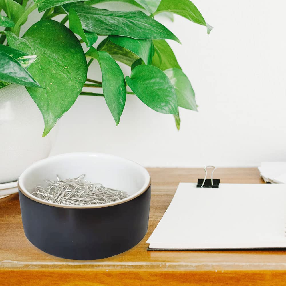 Ceramic Paper Clip Holder for Desk Organizer - Black Office Supply for Paper Clips, Staples & Small Stationery (Perfect for Home, Office & School Organization)