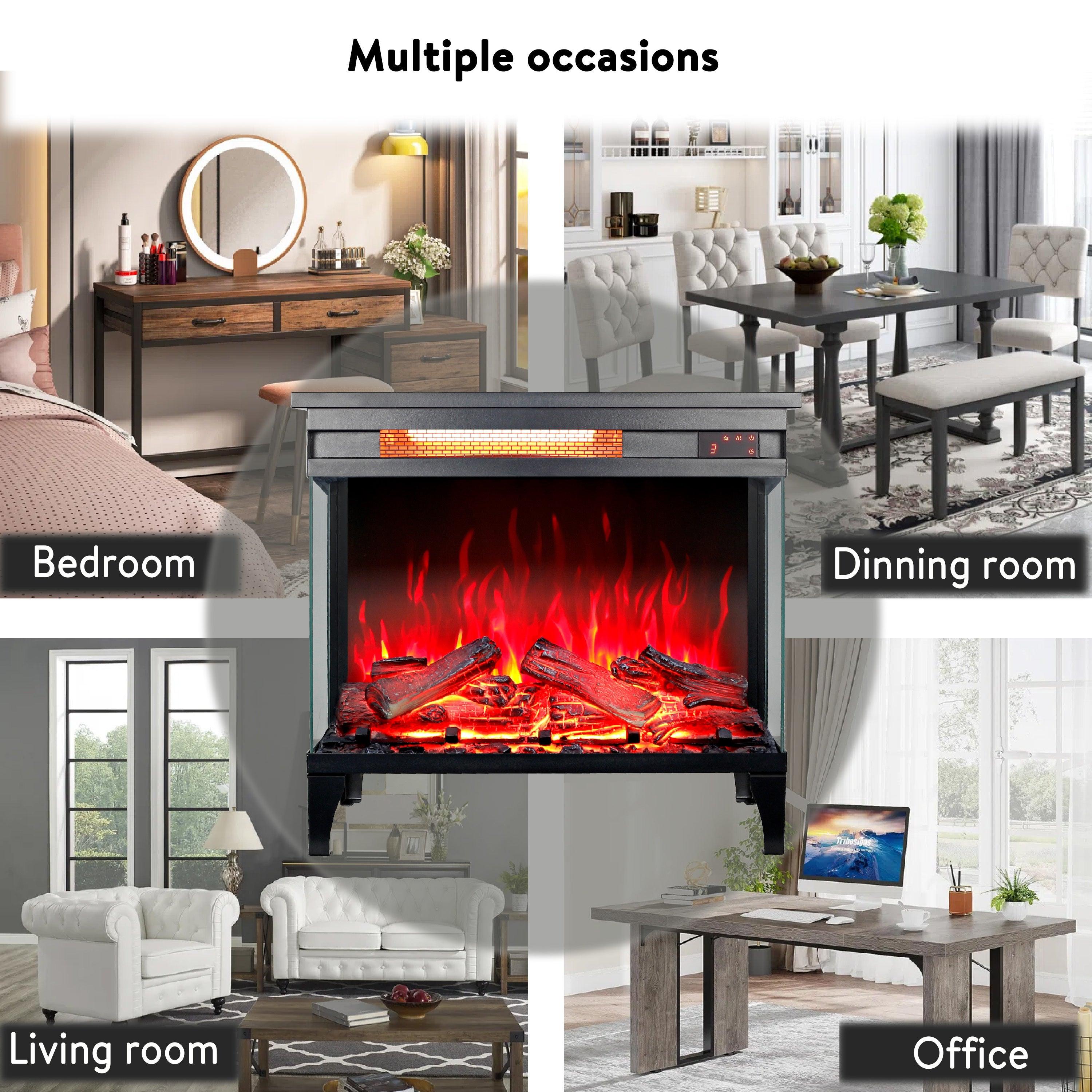 24 Inch 3-Sided Glass Electric Fireplace with Stand - Modern Heating for Living Room, Bedroom & Office