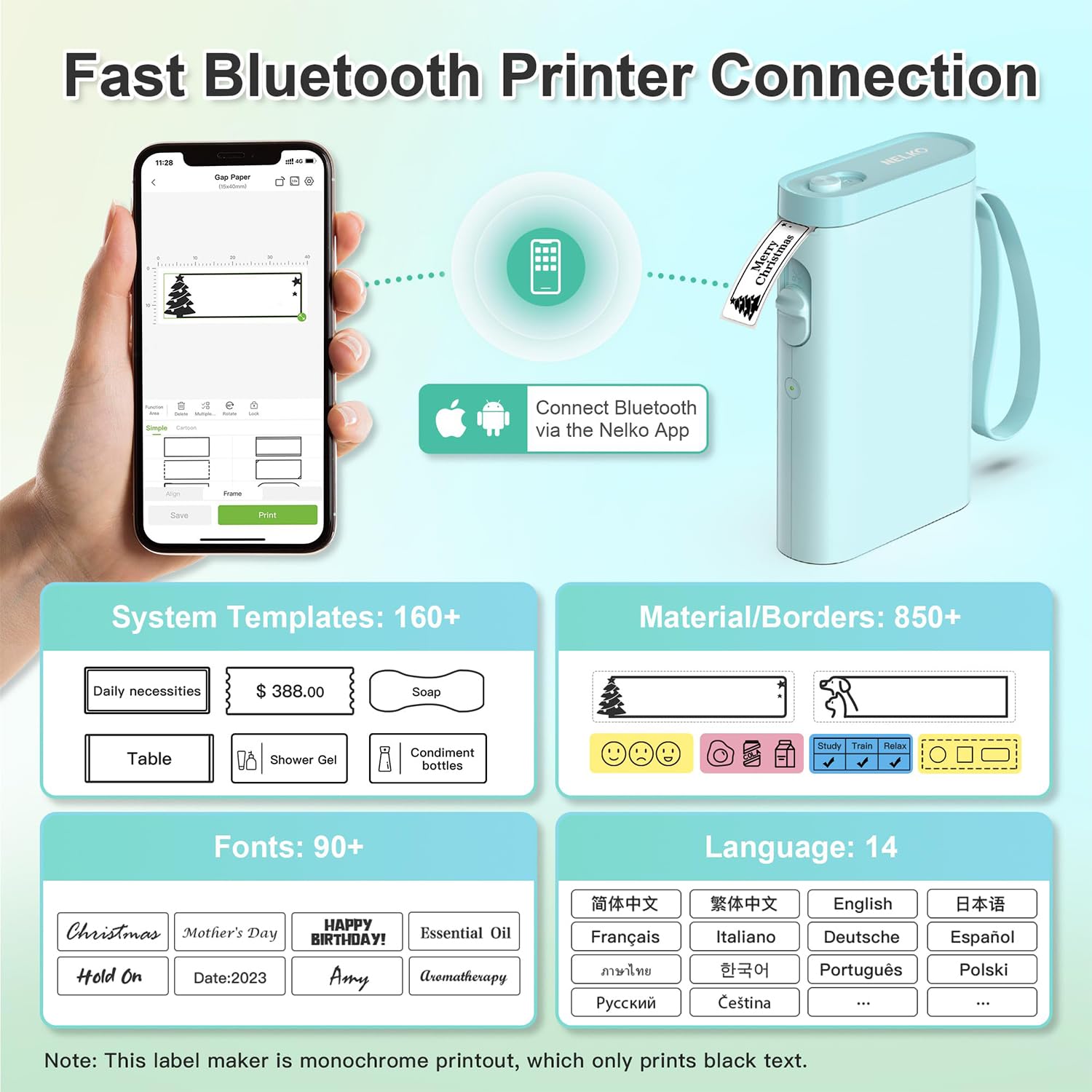 Nelko P21 Bluetooth Label Maker Machine with Tape - Wireless Mini Label Printer for Home & Office Organization - Multiple Templates, Easy to Use - Perfect for Pantry, Storage, School & Craft Projects (Cyan)