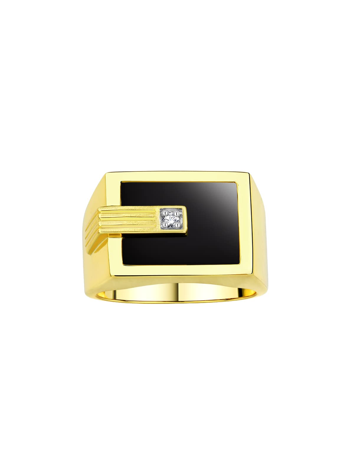 14K Yellow Gold Men's Ring with Diamond & Black Onyx - Designer Wedding Band for Men - Sizes 8-13 - Perfect for Gifts, Anniversaries & Special Occasions