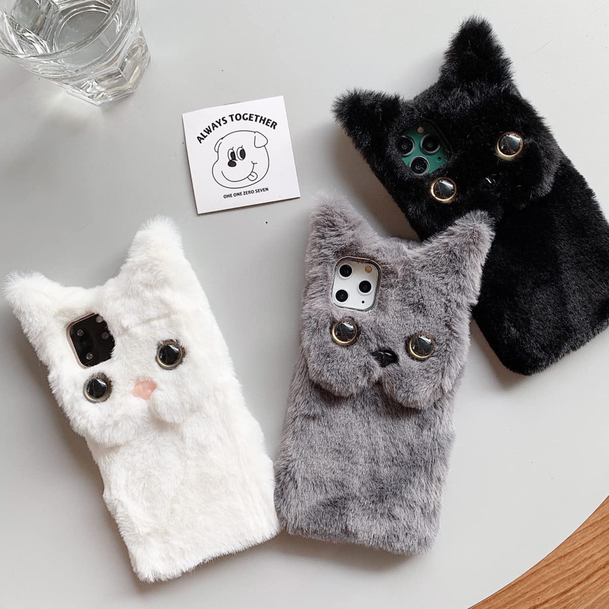 Cute Cat Phone Case for iPhone 12 Pro Max - Warm Winter Fluffy Furry Plush Protective Cover with Soft TPU Shockproof & Anti-Scratch Design (Black) - Perfect for Daily Use, Gifts & Cold Weather Protection