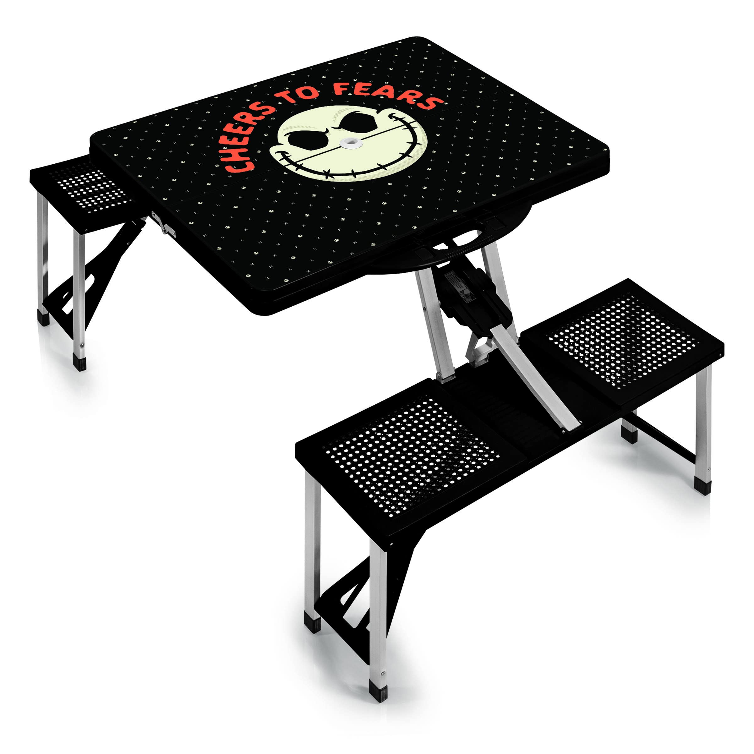 Disney Minnie Mouse Folding Picnic Table - Portable Camping & Outdoor Table with Umbrella Hole, Red - Perfect for Beach, Park, Backyard & Tailgate Parties