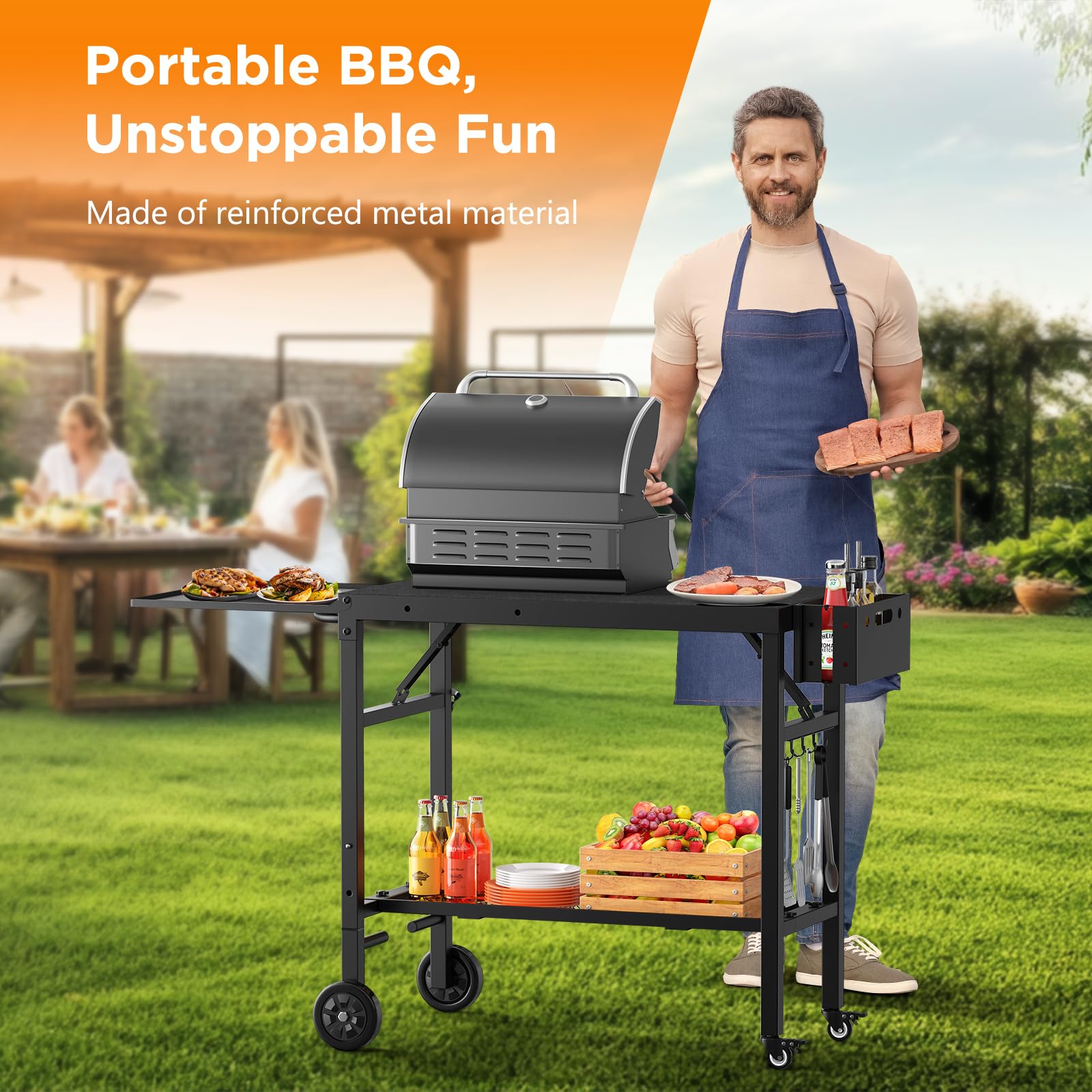 Portable Foldable BBQ Grill Cart with Wheels - Outdoor Cooking Prep Table for Blackstone Griddle 17