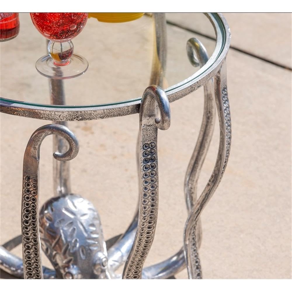 Modern Silver Octopus Aluminum and Glass Coffee Table - Stylish Living Room Centerpiece for Home & Office Decor