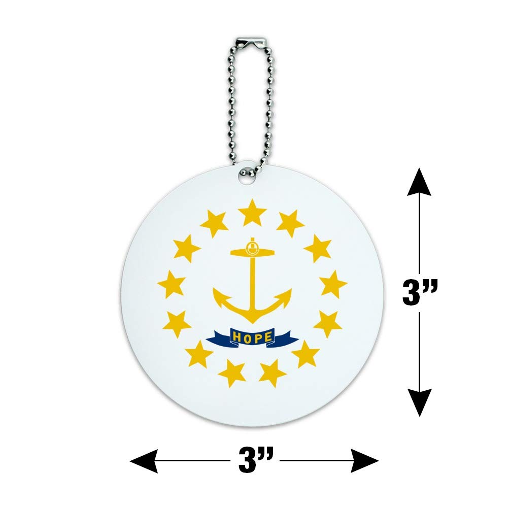 Rhode Island State Flag Round Luggage ID Tag - Durable Suitcase Identification Card for Carry-On Bags - Perfect for Travel, Business Trips & Vacation Identification