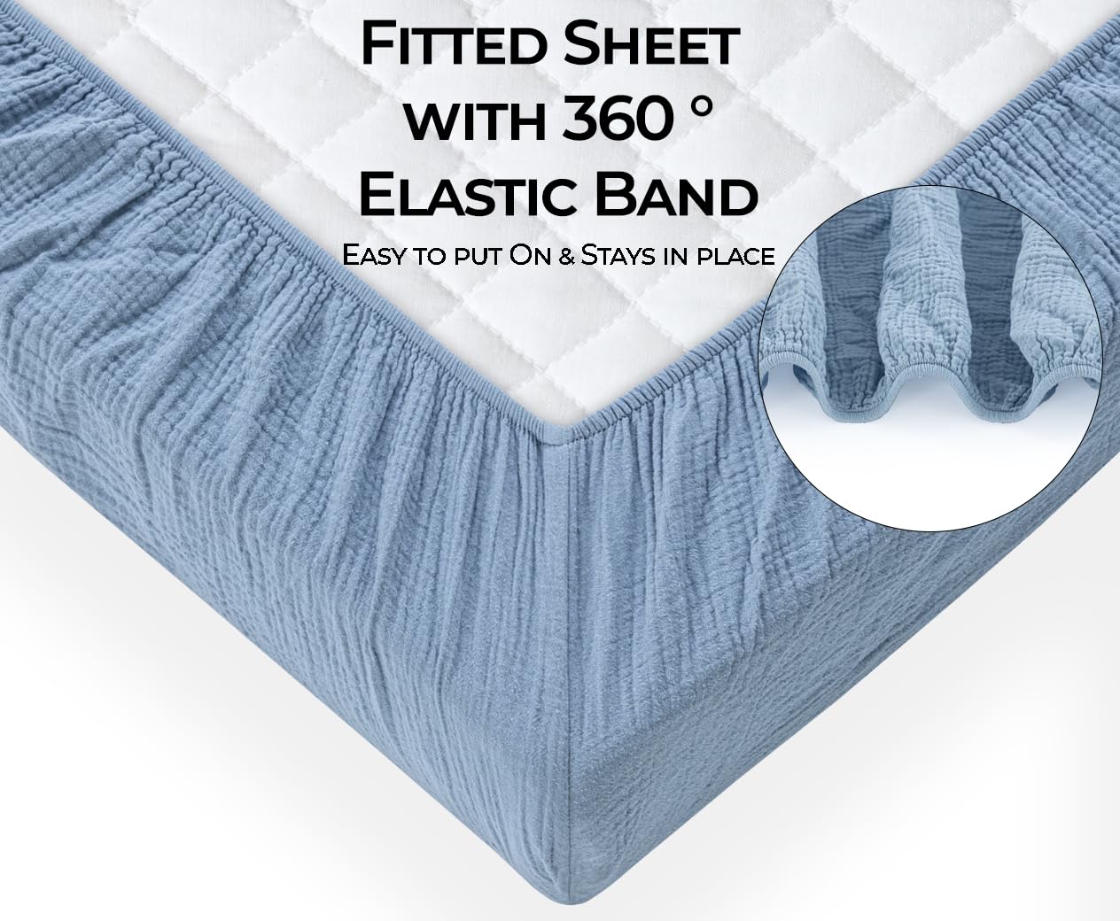 Soft 100% Cotton Muslin Crib Sheets Fitted for Standard Crib Mattress (52x28 Inches) - 2 Pack Baby Crib Sheets for Girls & Boys in Blue & Light Blue | Breathable, Comfortable Nursery Bedding for Newborns & Toddlers | Perfect for Daycare, Home Nursery & Travel Cribs