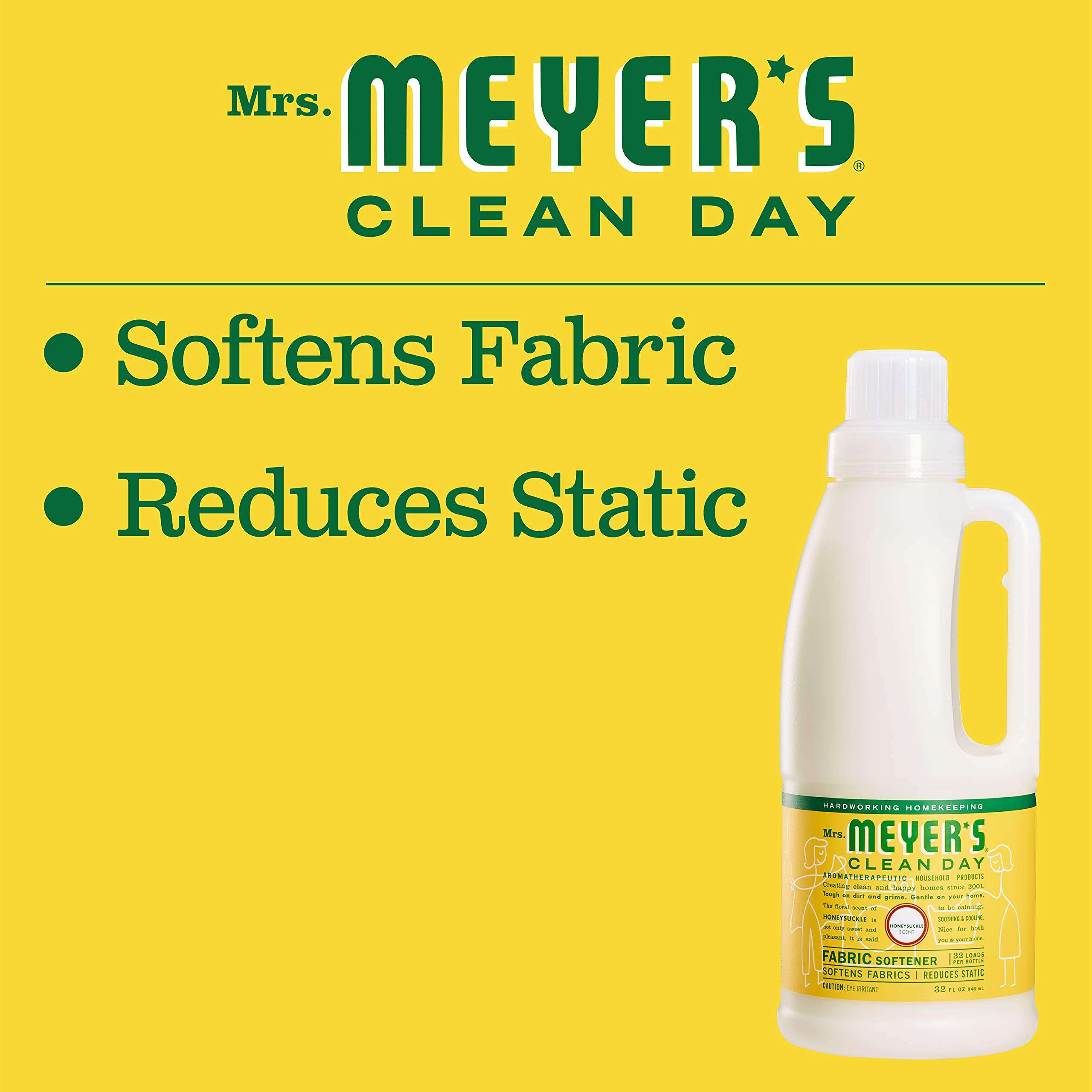 Mrs. Meyer's Clean Day Liquid Fabric Softener - Honeysuckle Scent, 32 oz (32 Loads) | Essential Oil Infused, Paraben-Free | Gentle on Clothes, Perfect for Laundry & Freshness at Home