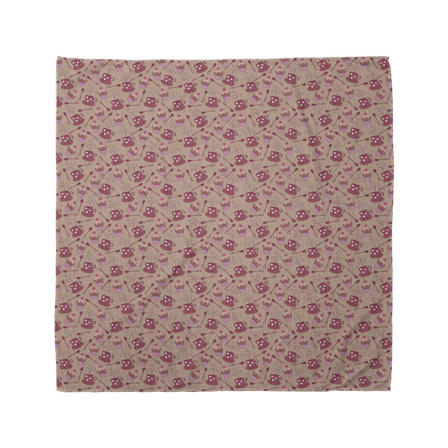Ambesonne Coffee Bandana - Tea Cups, Muffins & Spoons Print Unisex Head Scarf & Neck Tie for Men & Women | Perfect for Baristas, Coffee Lovers & Outdoor Activities