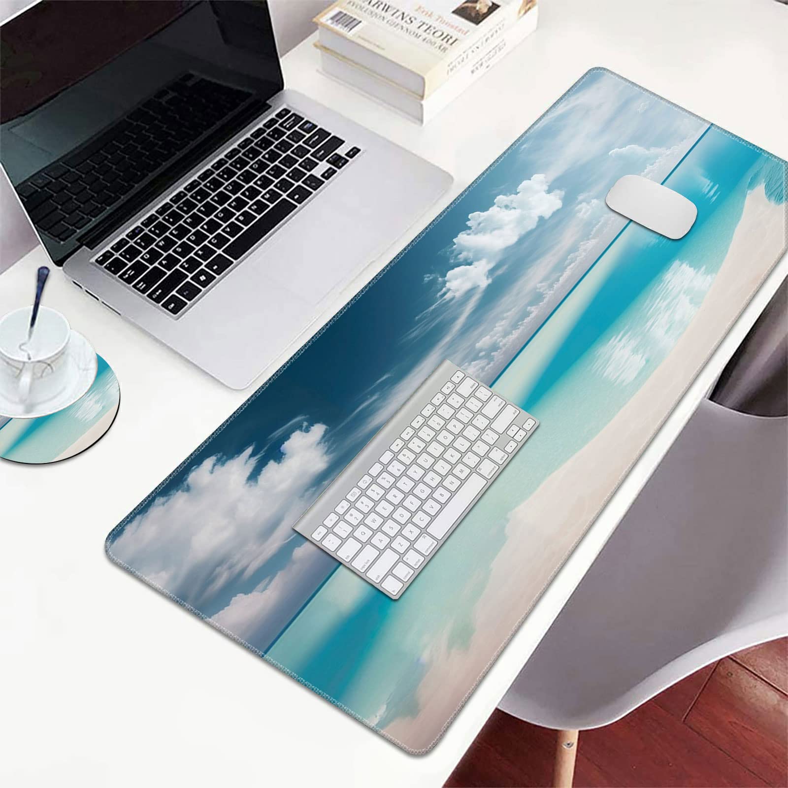 XXL Gaming Mouse Pad (31.5x11.8 Inch) with Stitched Edges & Non-Slip Base - Large Extended Desk Mat for Keyboard and Mouse - Vibrant Sunny Beach Design - Perfect for Gaming, Office Work & Home Computer Setup